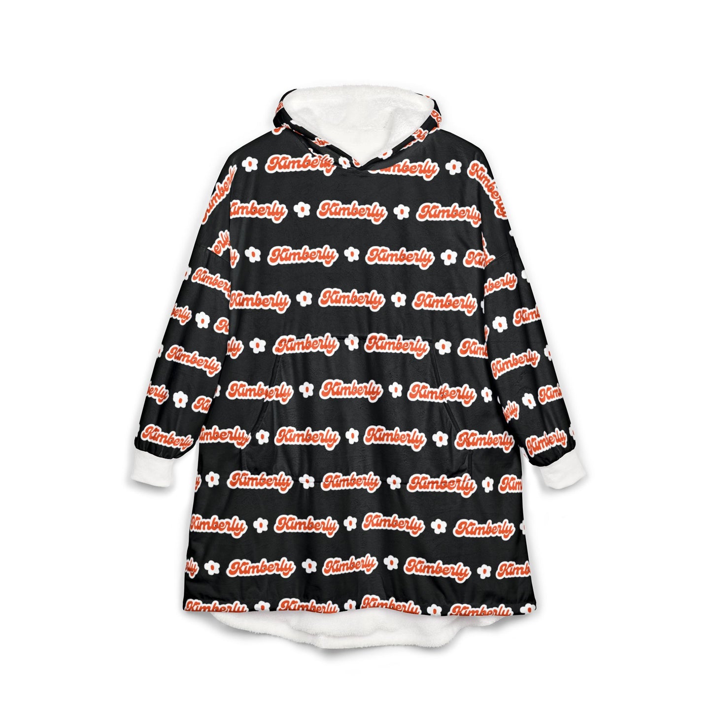 Personalized Name Hooded Blanket — Black Patterned Personalized Cozy Hoodie, Custom Christmas Gift