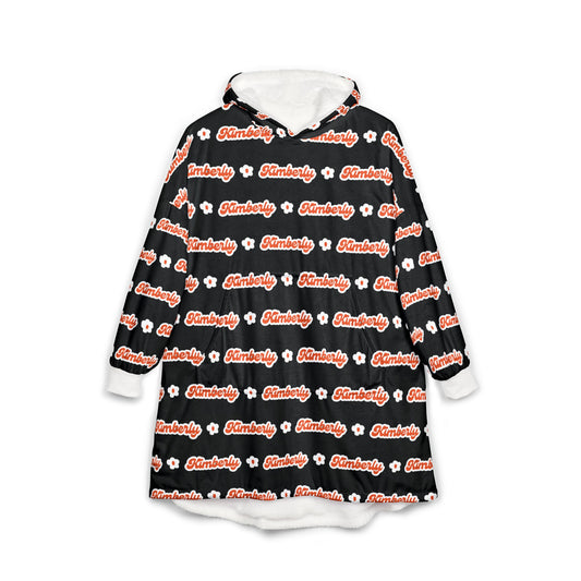 Personalized Name Hooded Blanket — Black Patterned Personalized Cozy Hoodie, Custom Christmas Gift