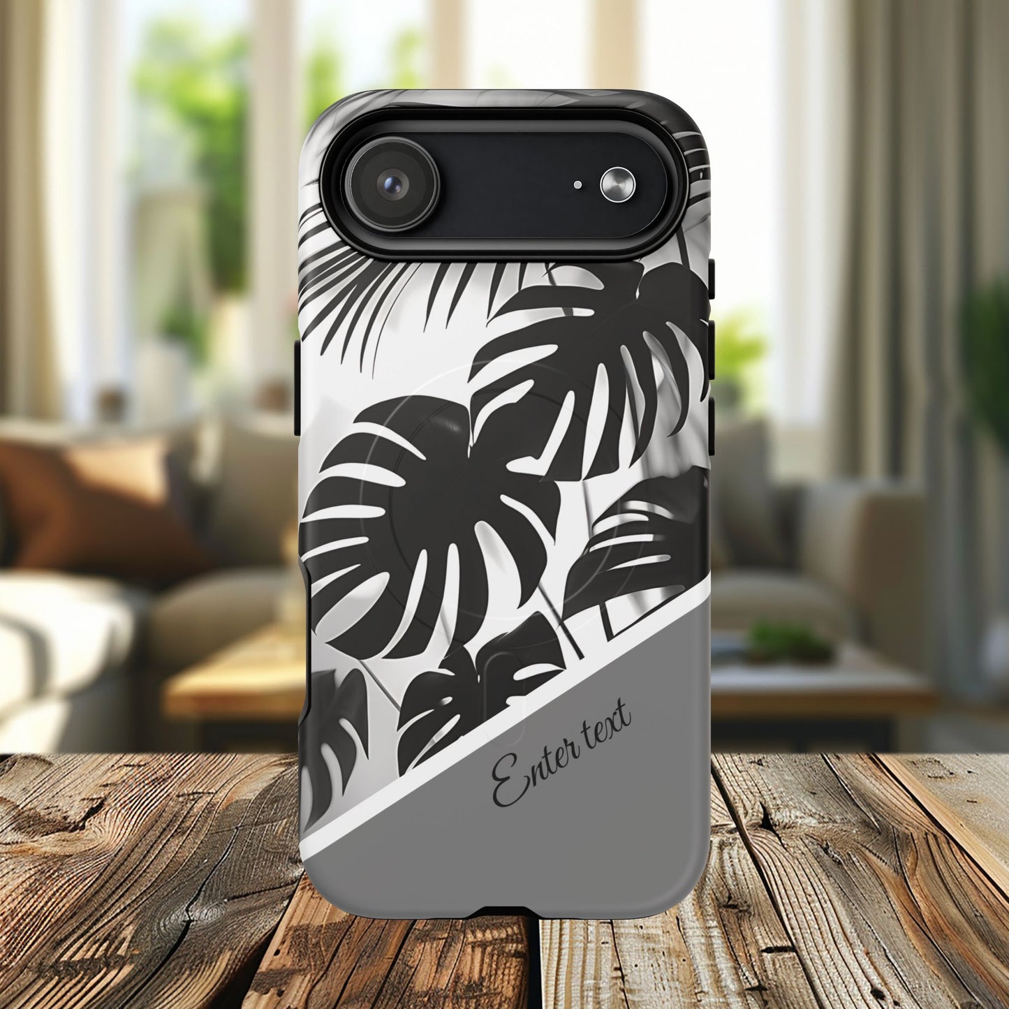 Personalized Monochrome Monstera Tropical Phone Case - Tough Magnetic MagSafe® Cases, Gifts for Nature Lovers, Stylish Phone Accessories, Gifts for Her.