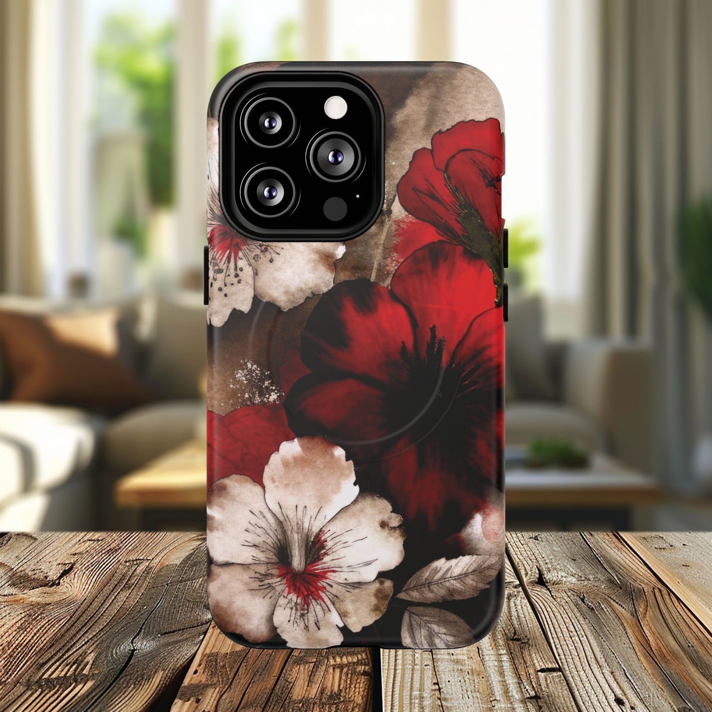 Crimson Noir Tough iPhone Magnetic Cases, Tough iPhone Protector, Stylish Floral Design, Gift for Her, Floral Accessories