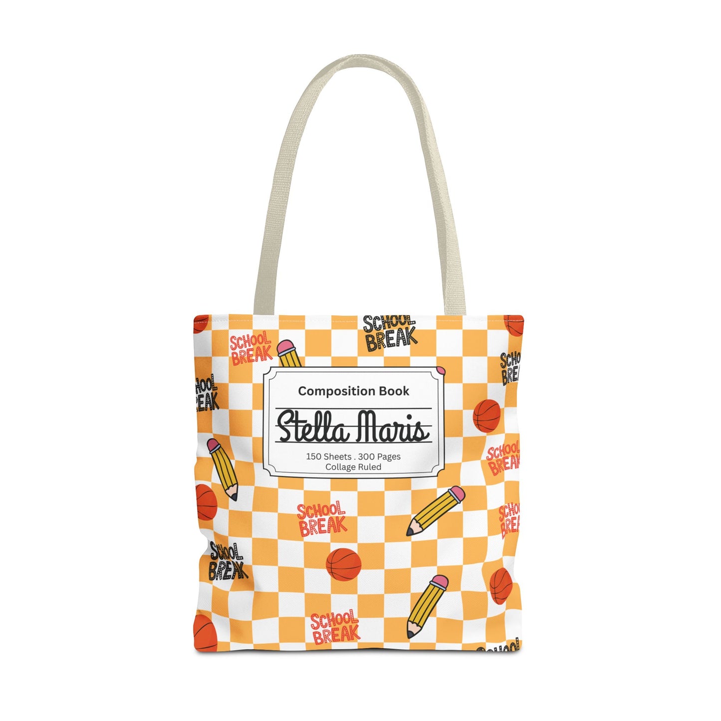 Personalized Orange Schoolyard Chic Composition Book Inspired Tote Bag, Back to School Tote, Teacher Gift, Kids Bag, Custom Name Bag, Educational Accessories, Back to School Tote Bag.