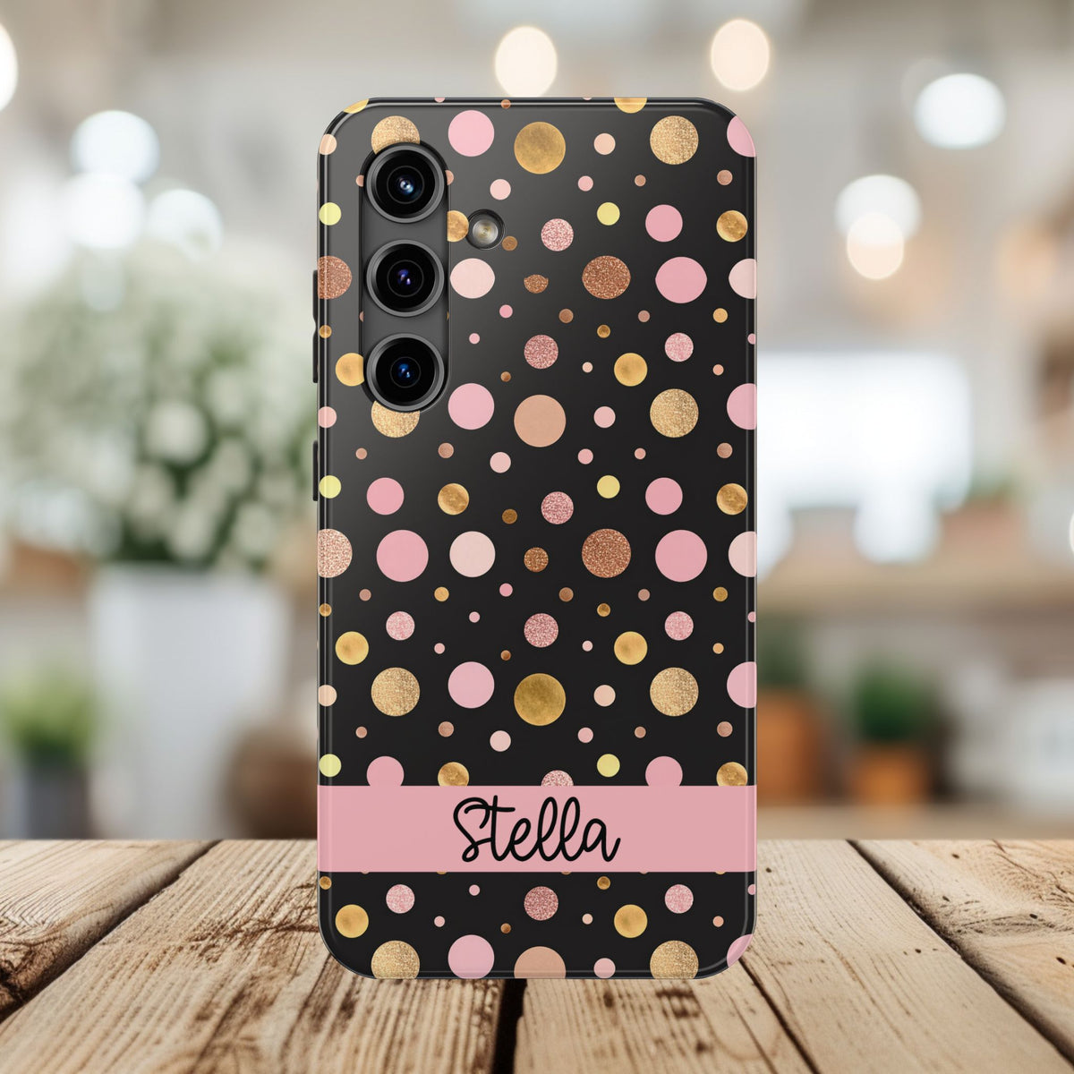 Personalized Gold & Pink Confetti Tough Phone Case — Glitter Dot Protective Phone Cover