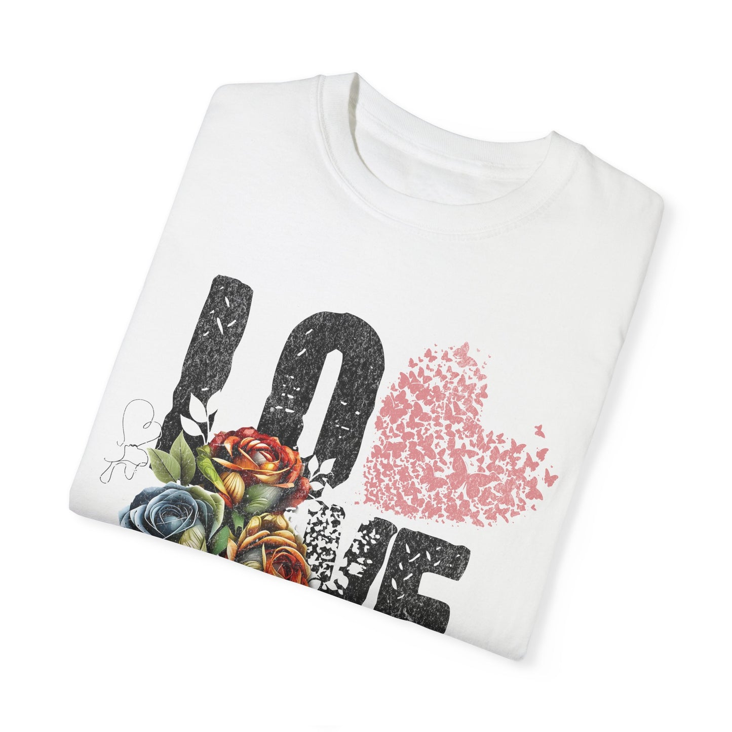 Romantic Floral Love T-Shirt | Unisex Garment-Dyed Tee for Couples