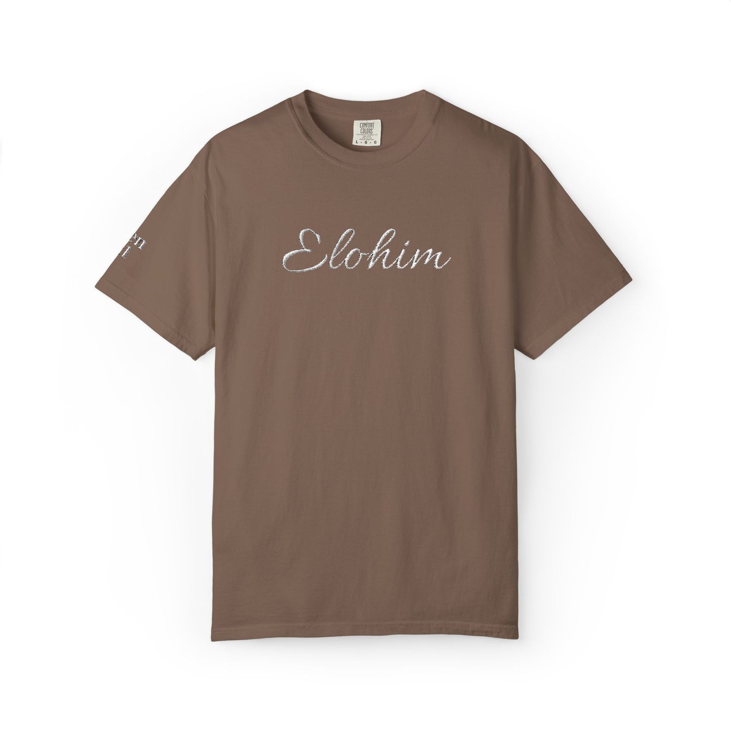 Embroidery 'ELOHIM, GENESIS 1:1' - Faith-Based Unisex Garment-Dyed Comfort Colors T-shirt, Faith Gift Tee, Religious Tee, Embroidery Tee.