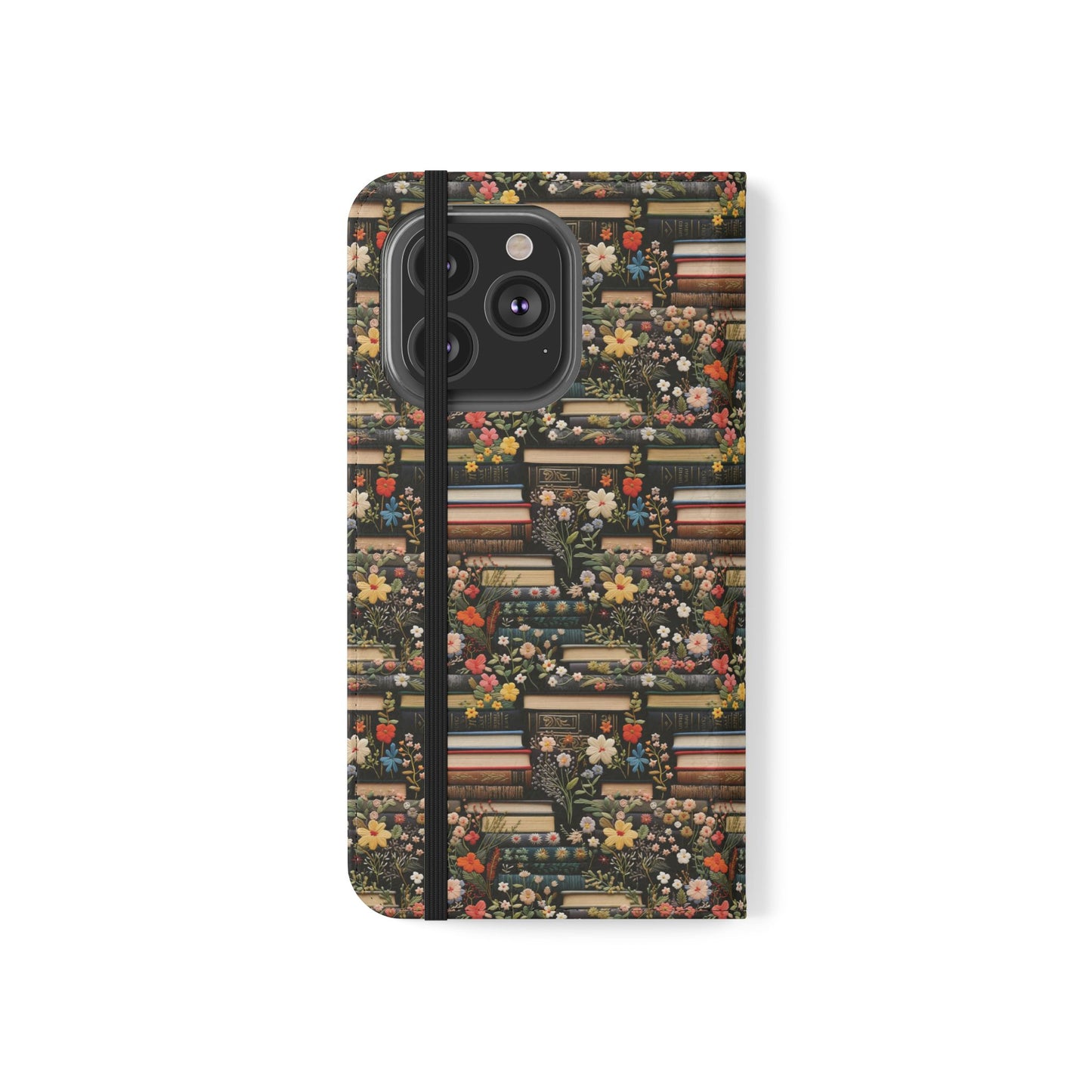 Book Stack Floral Flip iPhone and Samsung Phone Case — Vintage Library Wallet Cover.