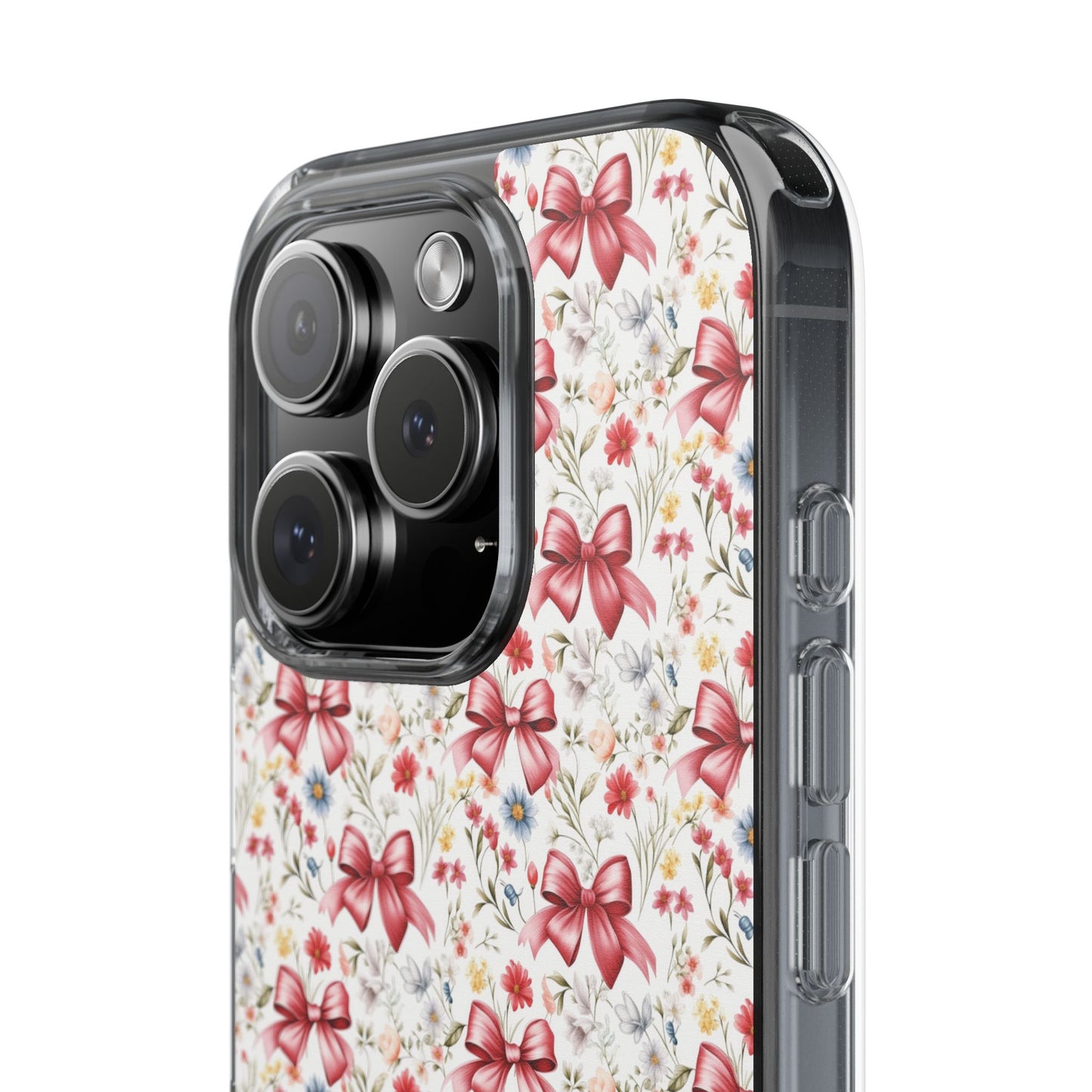 Personalized Rosette Coquette Floral Bow Clear iPhone, Samsung Cases — Custom Name Phone Cover