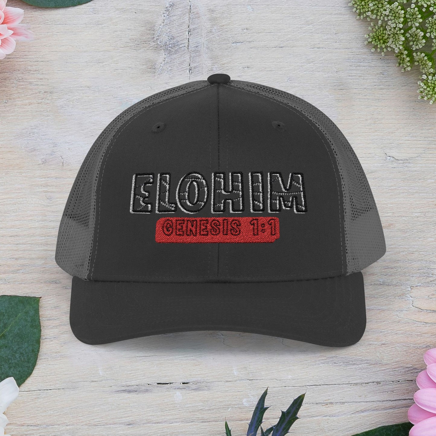 Embroidery Elohim Faith Snapback Trucker Cap - Religious Hat, Stylish Accessory, Gift for Believers, Casual Wear, Outdoor Events, Faith-Based, Name of GOD.