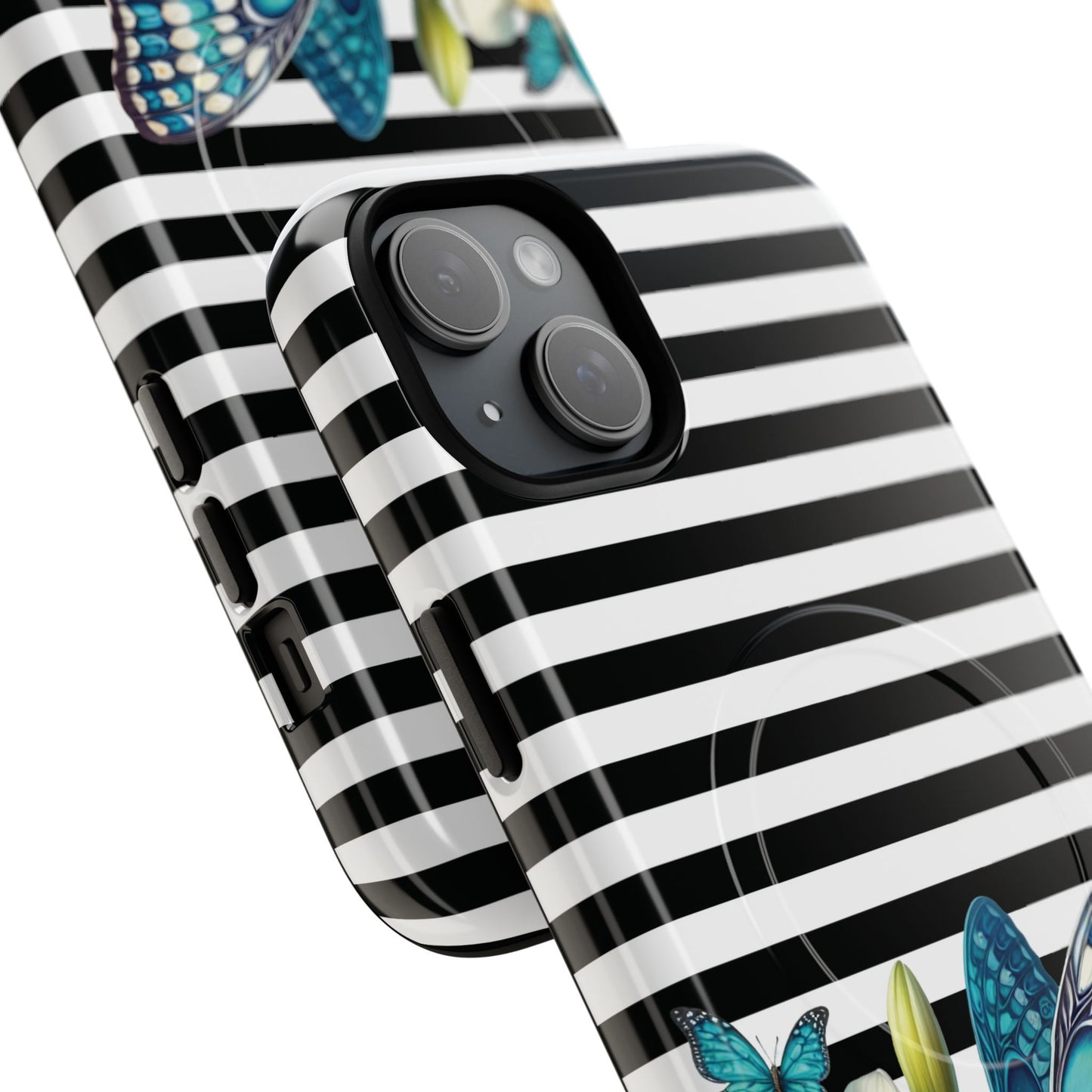 Daffodil Flutter Tough iPhone Magnetic Case, Floral iPhone Accessories, Stylish iPhone Cover, Black Striped Design, Gift for Her, Trendy iPhone