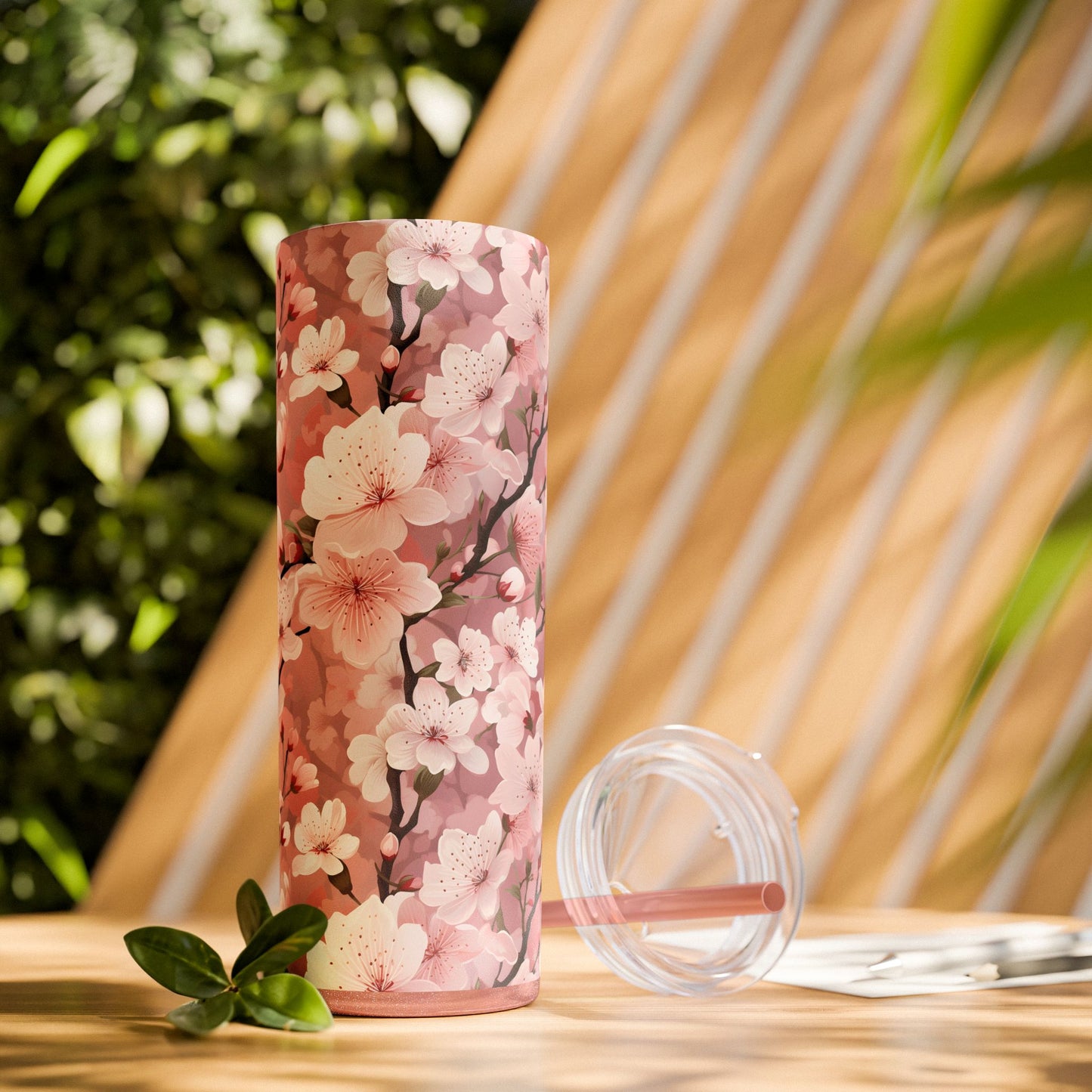 Cherry Blossom Skinny Tumbler with Straw - 20oz Floral Drinkware