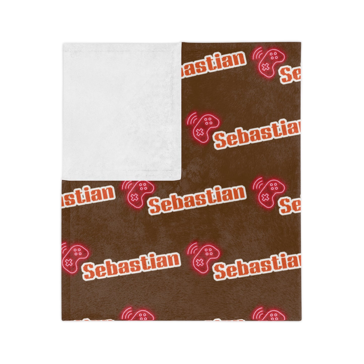 Personalized Name Velveteen Microfiber Blanket — Brown Patterned Custom Name Script Cozy Throw