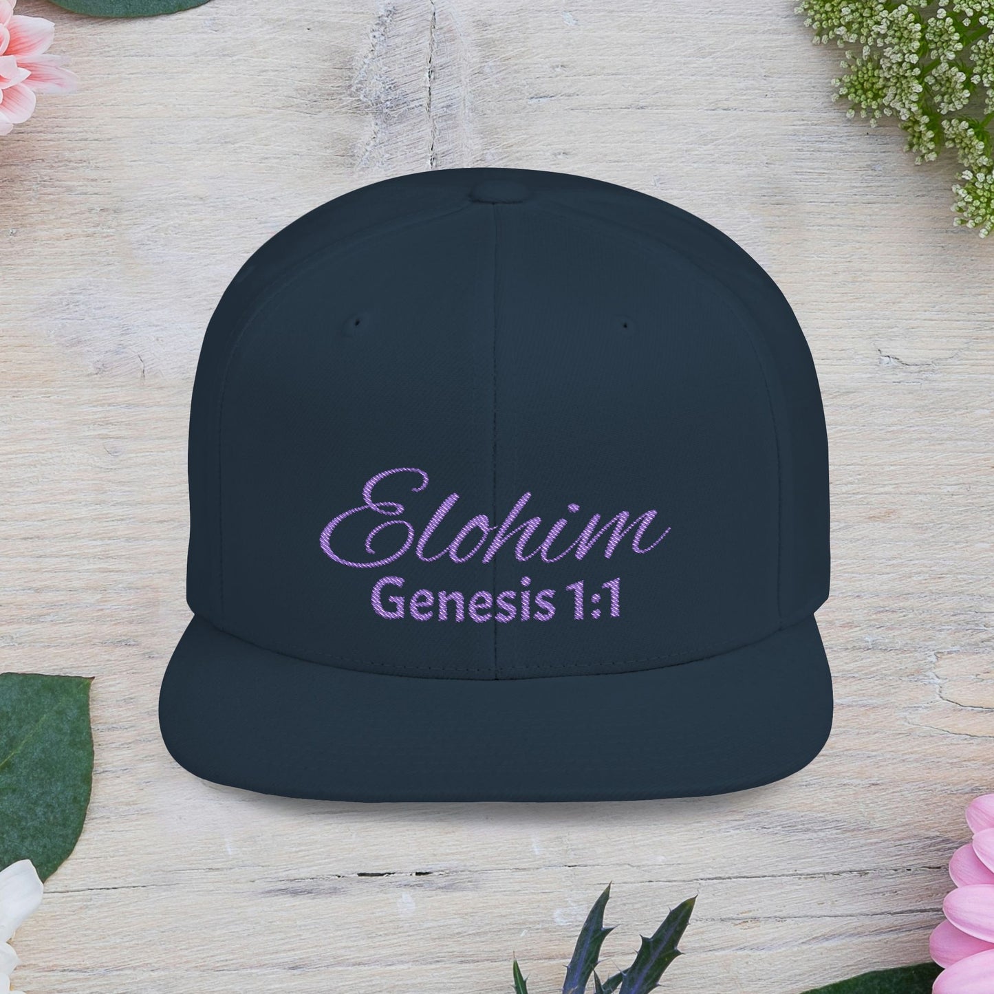Purple 'Elohim' Snapback Cap - Faith-Inspired Flat Bill Hat, Baseball Hat, Perfect for Gifts, Daily Wear, Spiritual Events