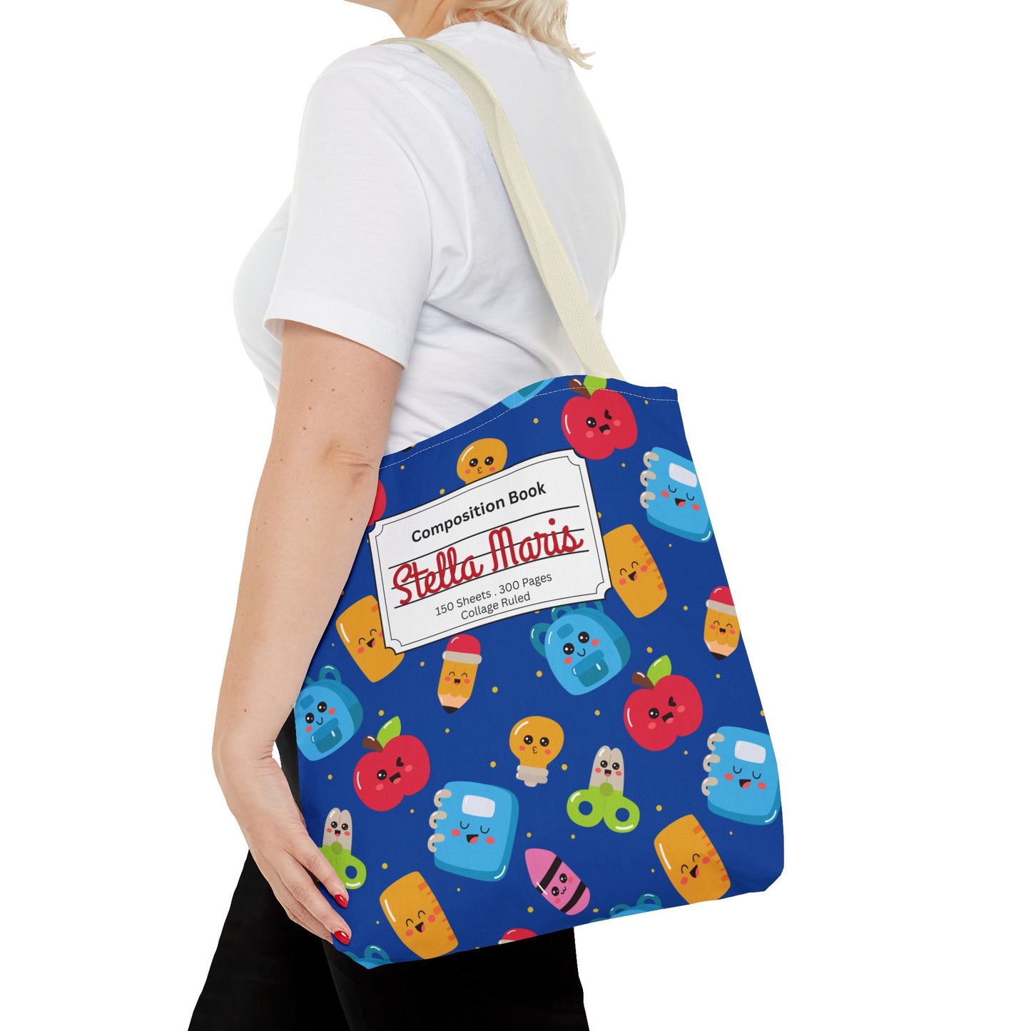 Personalized Blue Kawaii Composition Book Inspired Tote Bag, Back to School Tote, Teacher Gift, Kids Bag, Custom Name Bag, Educational Accessories, Back to School Tote Bag.