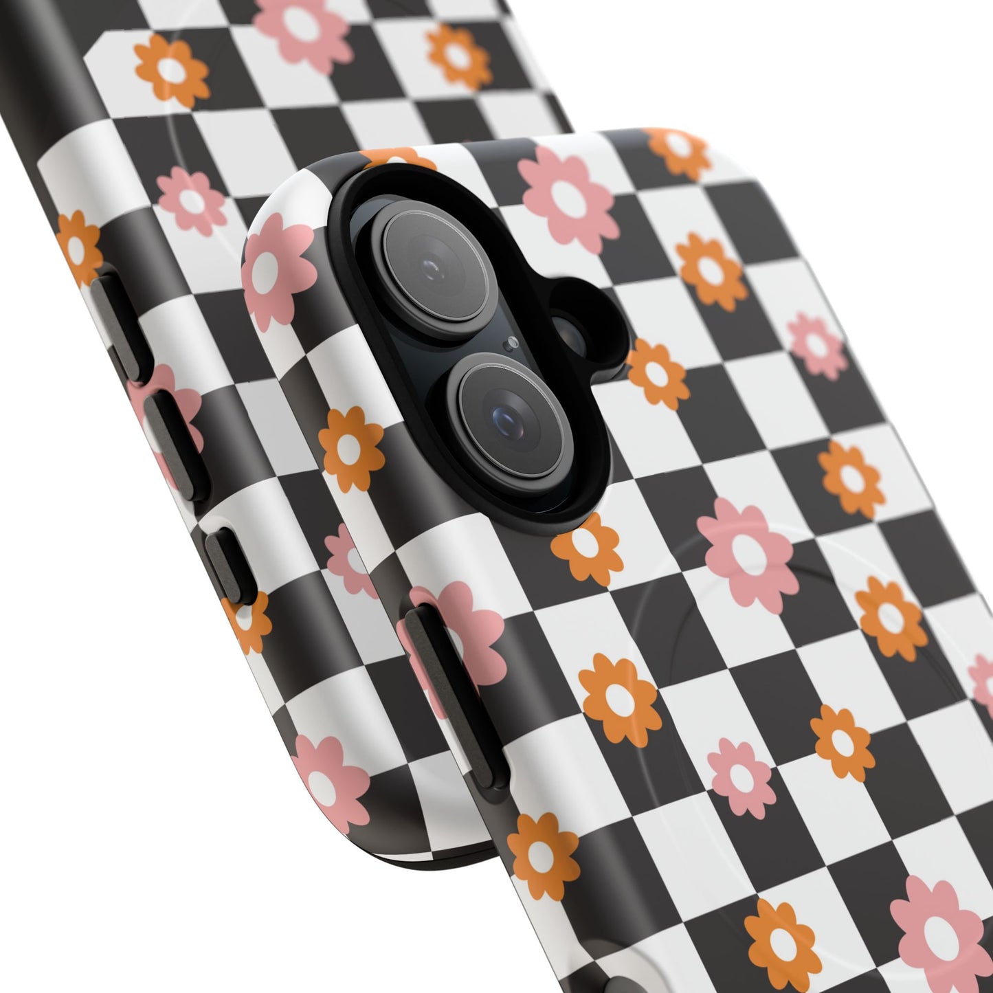 Groovy Checkered Bloom iPhone Case, Tough Magnetic Cases for Women, Stylish iPhone Cover, Trendy Floral Print, Gift for Her, Everyday Accessories