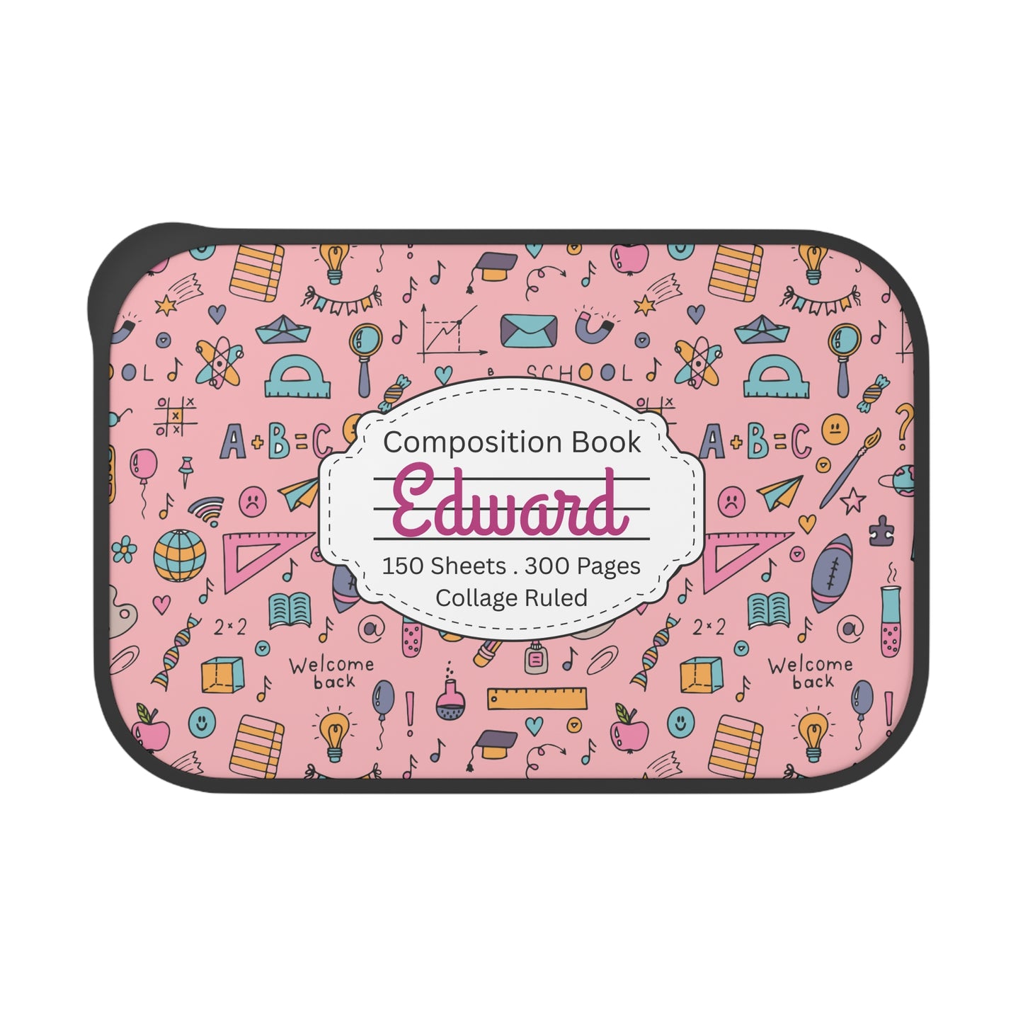 Personalized Pink Chalkboard Chic Composition Book Composition Book Inspired Bento Box, Fun Lunch Container, School Lunch, Meal Prep, Kids' Utensils, Back to School, Child's Lunchbox