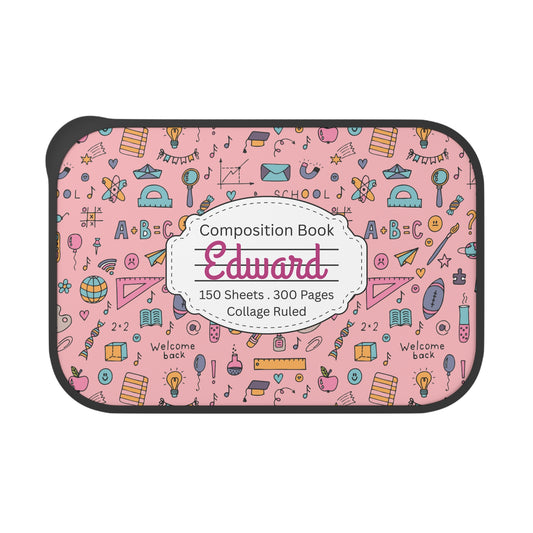 Personalized Pink Chalkboard Chic Composition Book Composition Book Inspired Bento Box, Fun Lunch Container, School Lunch, Meal Prep, Kids' Utensils, Back to School, Child's Lunchbox