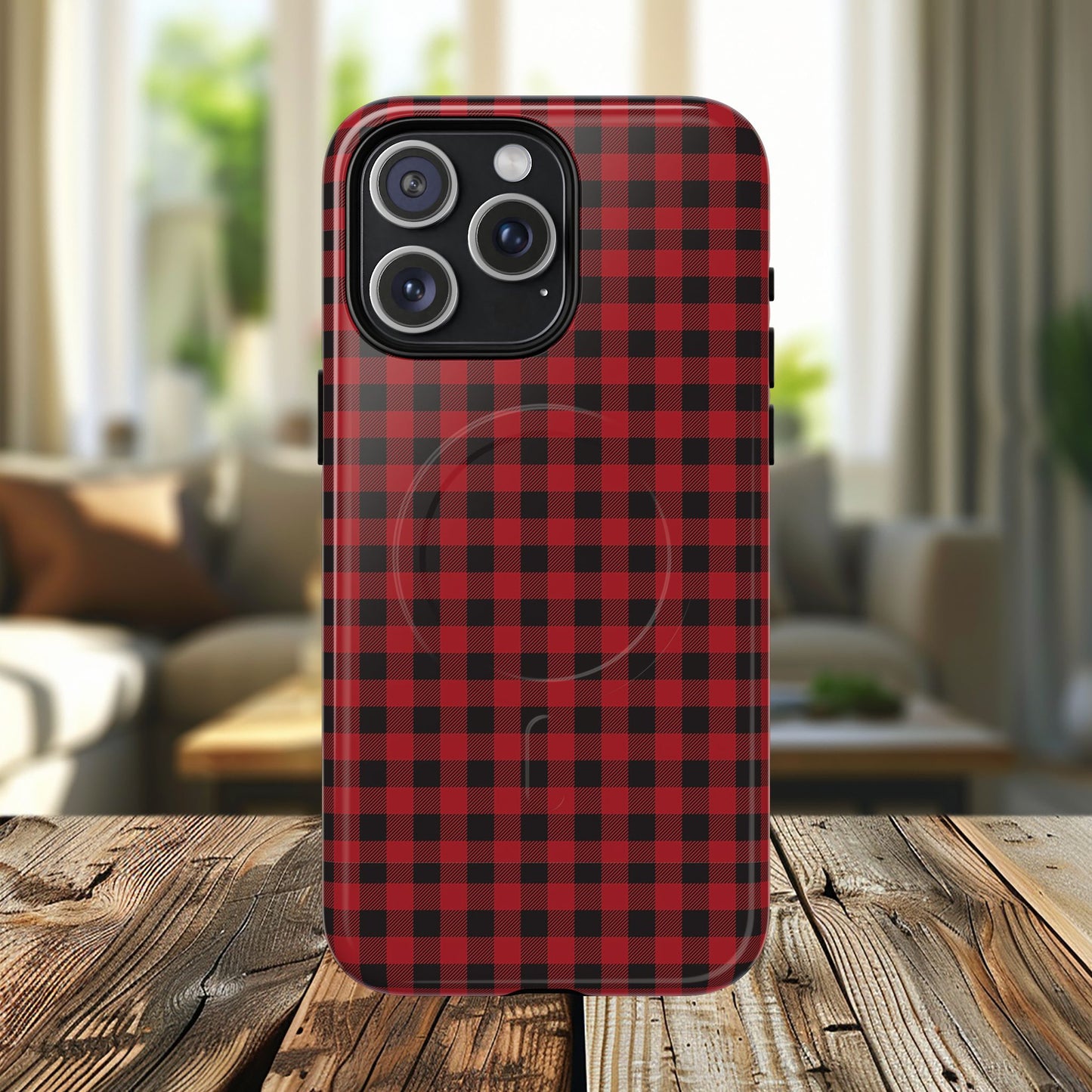 Tough Magnetic Phone Case - Red Plaid, Durable, Stylish Protection for iPhones, Gift for Outdoor Lovers, Unique Phone Cover