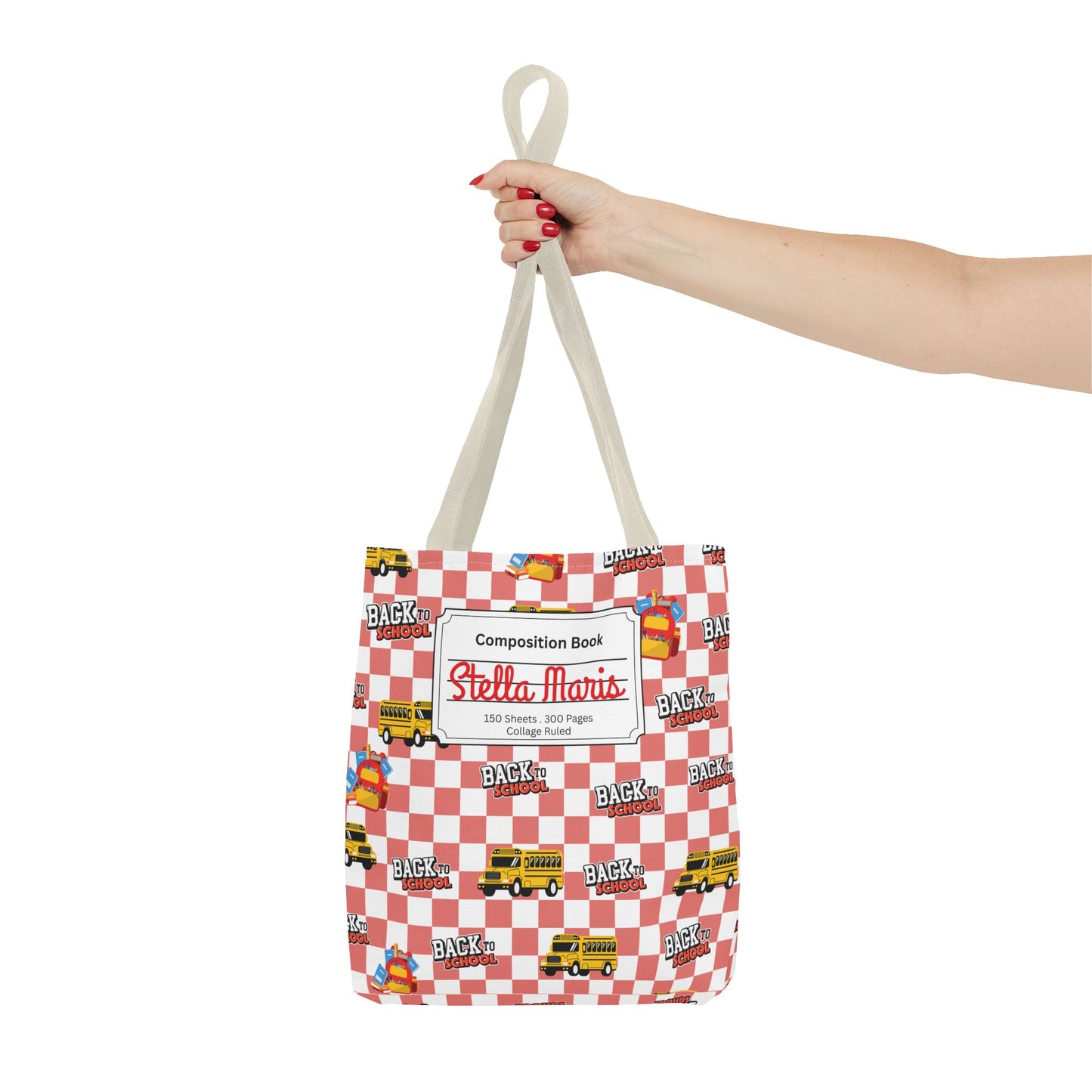 Personalized Red SchoolYard Chic Composition Book Inspired Tote Bag, Back to School Tote, Teacher Gift, Kids Bag, Custom Name Bag, Educational Accessories, Back to School Tote Bag.
