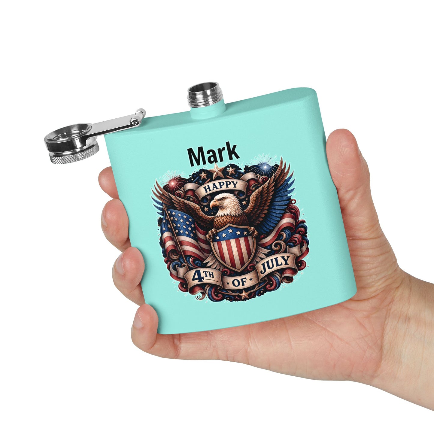 Personalized 4th of July Stainless Steel Flask – Patriotic Eagle Hip Flask (6 oz)