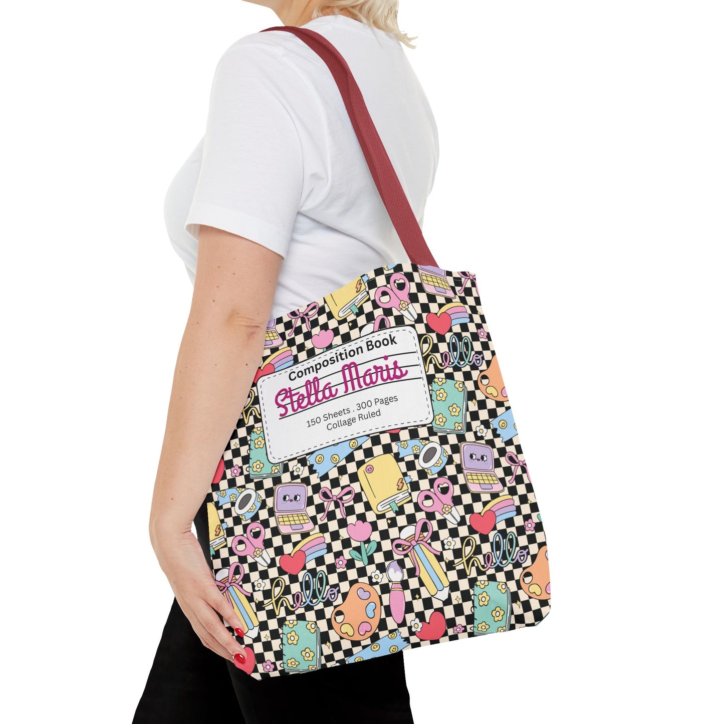 Personalized Black Doodle Daydream Composition Book Inspired Tote Bag, Back to School Tote, Teacher Gift, Kids Bag, Custom Name Bag, Educational Accessories, Back to School Tote Bag.