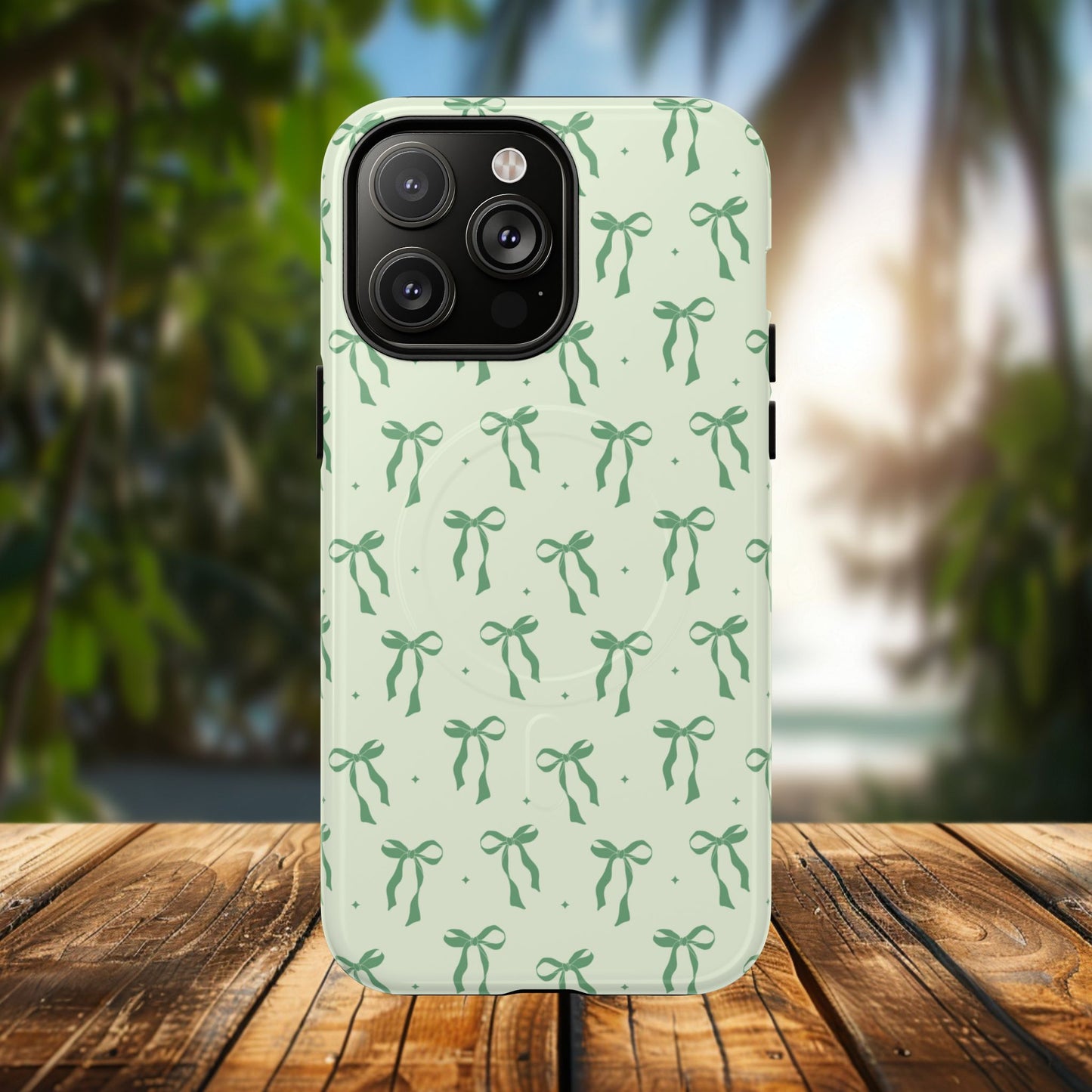 Elegant Ribbon iPhone Case, Stylish Magnetic iPhone Case, Chic iPhone Cover, Green Bow Design, Gift for Her, Everyday Essential, Coquette iPhone Case