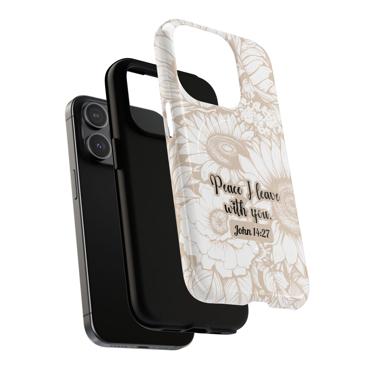 Peace I Leave with You John 14:27,Tough iPhone Magnetic MagSafe® Case Scripture, Sunflower Bible Verse,  iPhone® 13,  14, iPhone 15, iPhone 16, 17, Pro, Pro Max, Plus Cases.