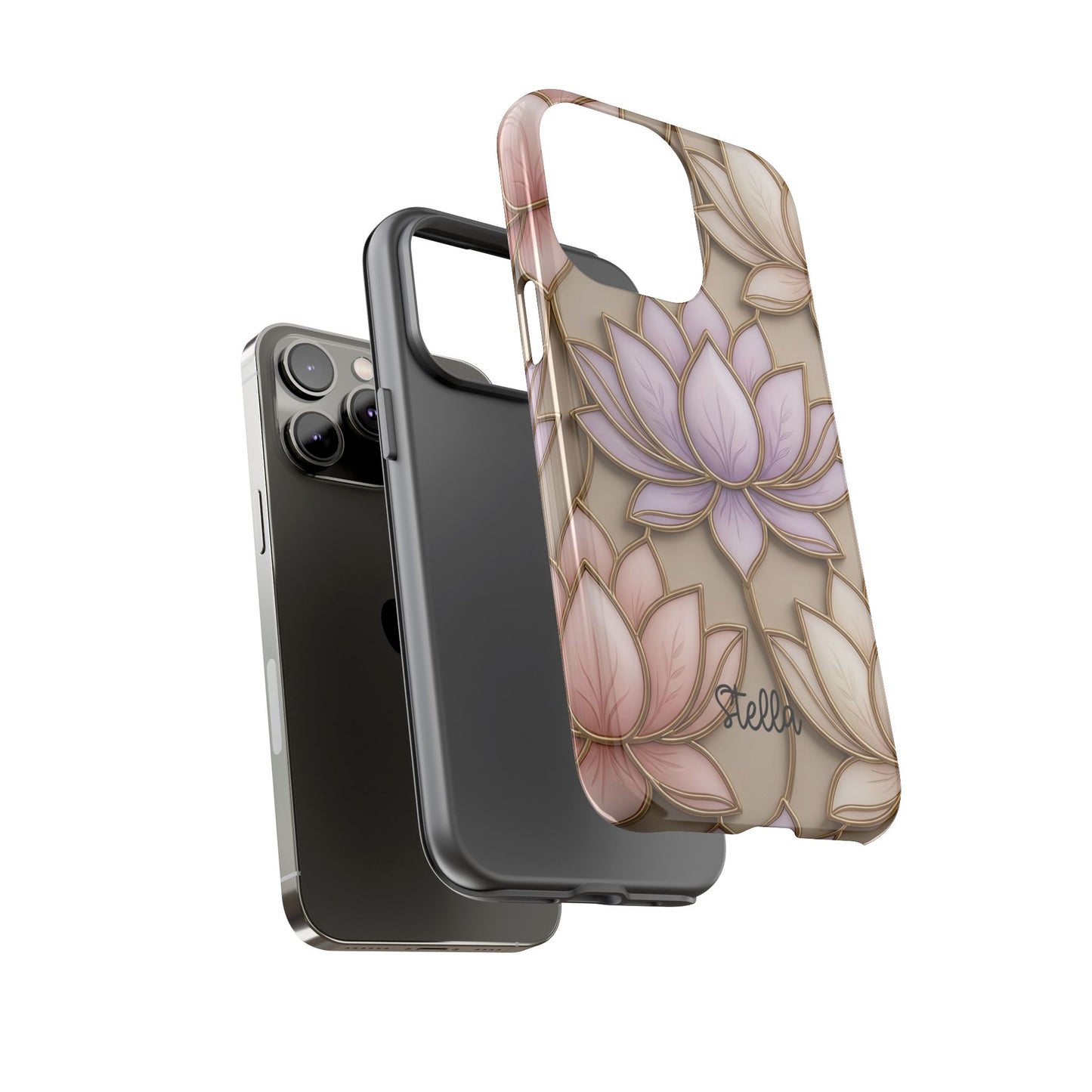Personalized Lotus Floral Stained Glass Effect Tough Phone Case