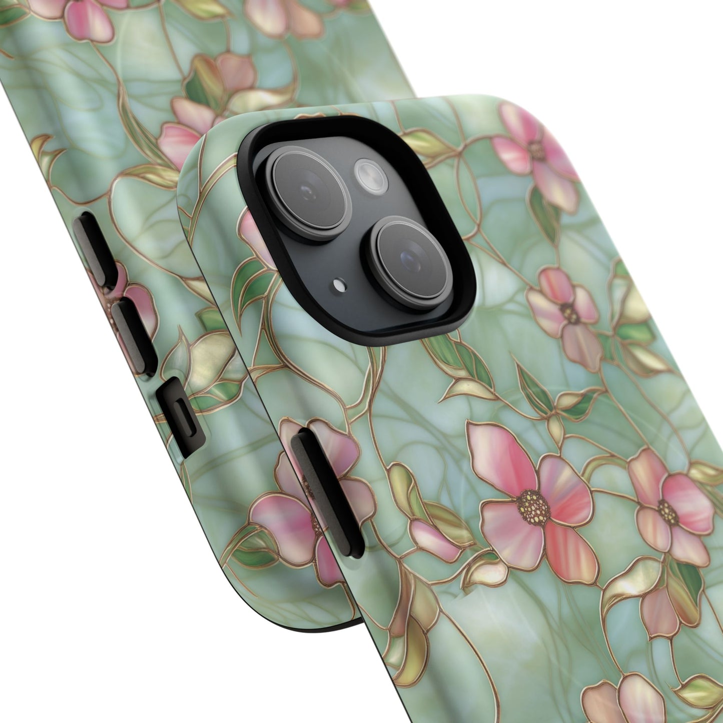 Aqua Bloom Serenity Tough iPhone Magnetic Cases, Cute Flower Design, Stylish Protection, Gift for Her, Trendy Accessories, iPhone MagSafe Accessory.