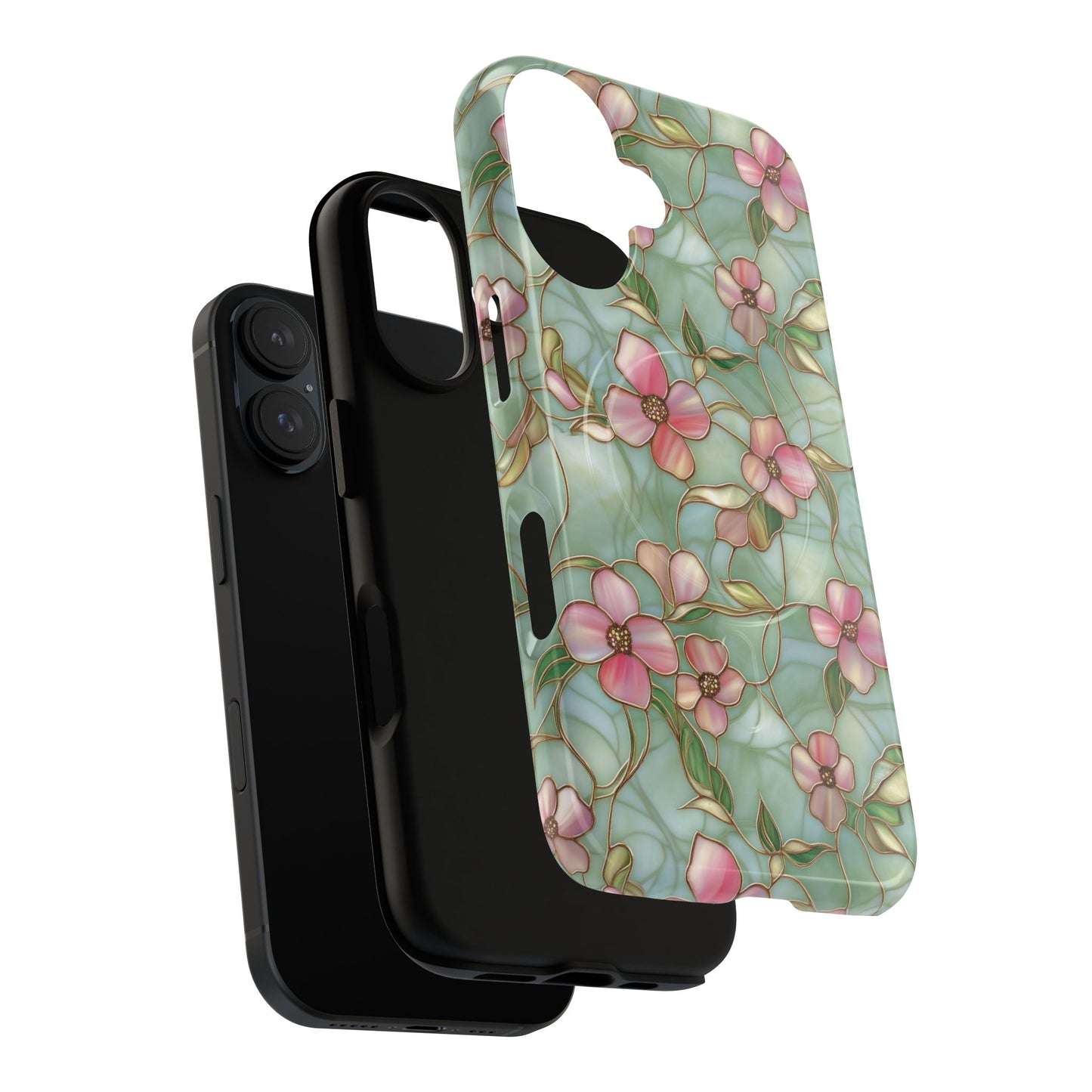 Aqua Bloom Serenity Tough iPhone Magnetic Cases, Cute Flower Design, Stylish Protection, Gift for Her, Trendy Accessories, iPhone MagSafe Accessory.