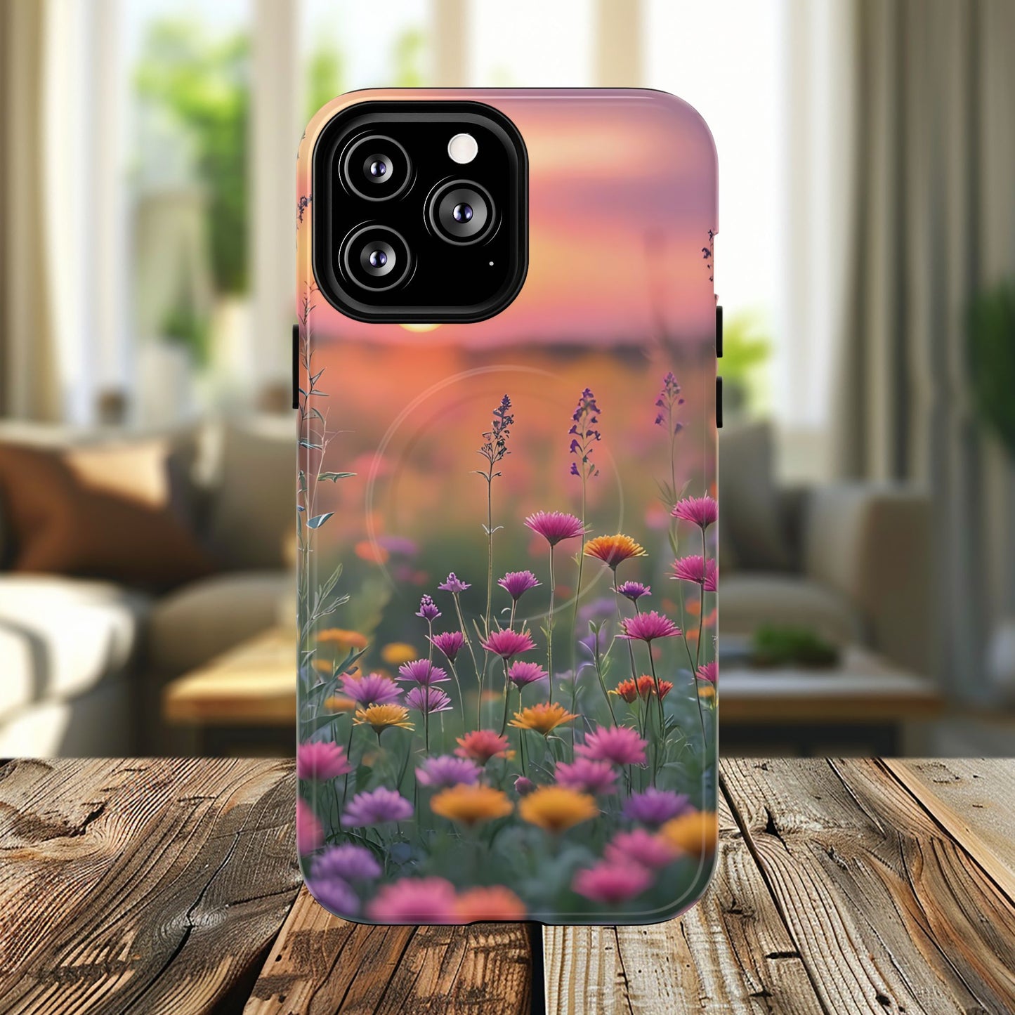 Floral Sunset Phone Case, Tough Magnetic Cases for iPhone, Nature Lover Gift, Durable Protection, Eco-Friendly Phone Accessory