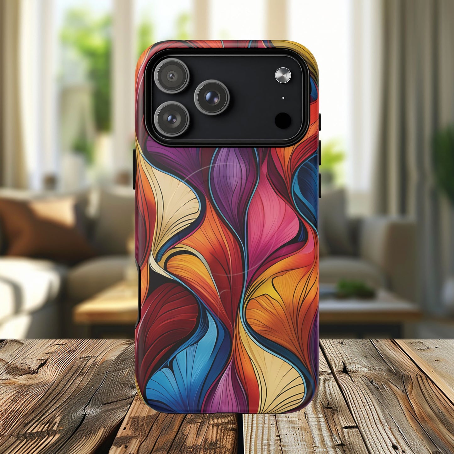 Vibrant Leaf Wave Tough Magnetic Phone Case, Vibrant Smartphone Cover, Unique Protective Case for Gifts, Phone Accessories, Trendy Design