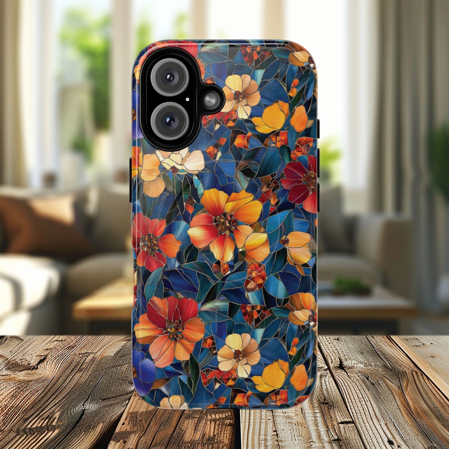 Cathedral Petals Tough Magnetic iPhone Case, Durable, Stylish, Unique Floral Design, Gifts for Her, Birthday, Everyday Use, Stained Glass iPhone Case.