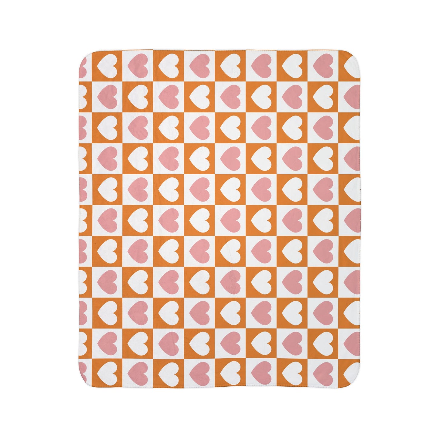 Retro Heart Check Fleece Throw (Pink & Peach) Sherpa Blanket — Gift for Her and Gift for Him