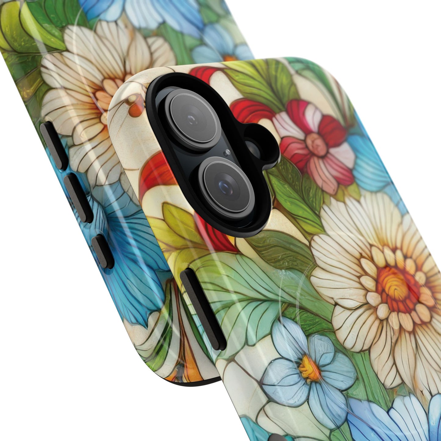Botanical Radiance Tough iPhone Magnetic Case, Customizable Durable iPhone Cover | Ideal Gift for Nature Lovers, Floral Stained Glass Gift