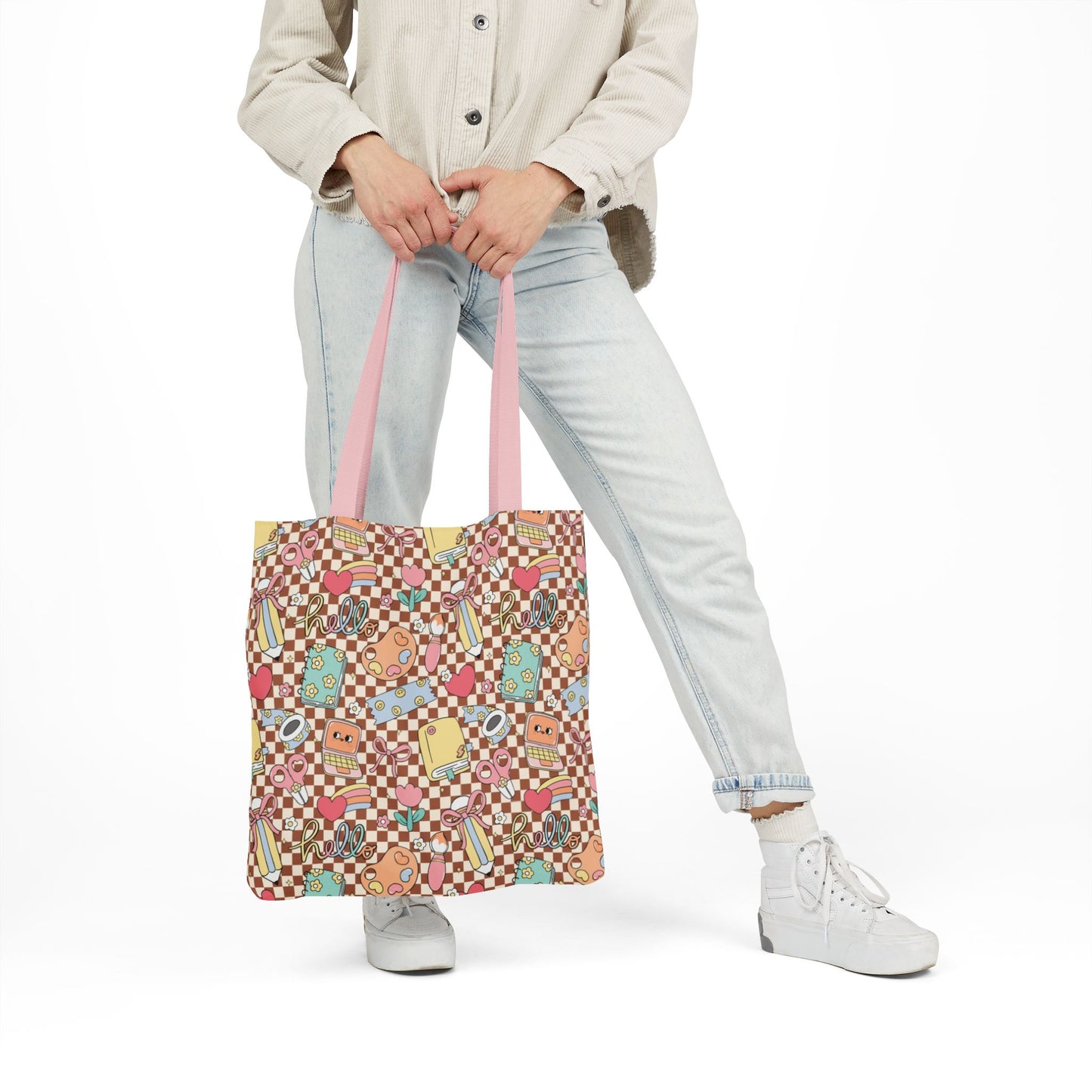 Personalized Brown Doodle Daydream Composition Book Inspired Canvas Tote Bag with Colorful Straps, Cute School Bag, Eco-Friendly Tote, Back to School Shopping Bag, Teacher Gift Idea
