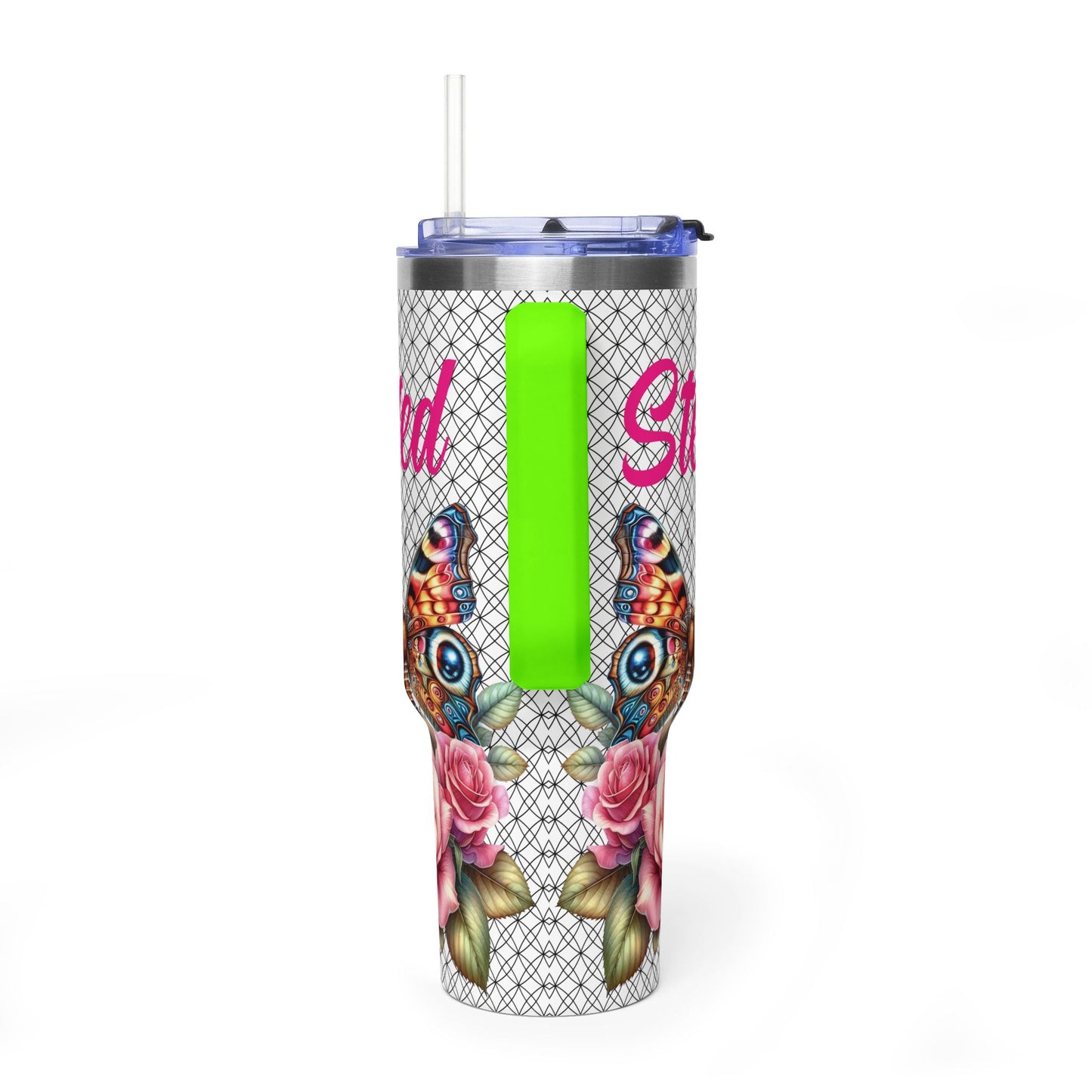 40oz Floral Butterfly Tumbler — Personalized "Name and Affirmation" Vacuum Insulated Cup