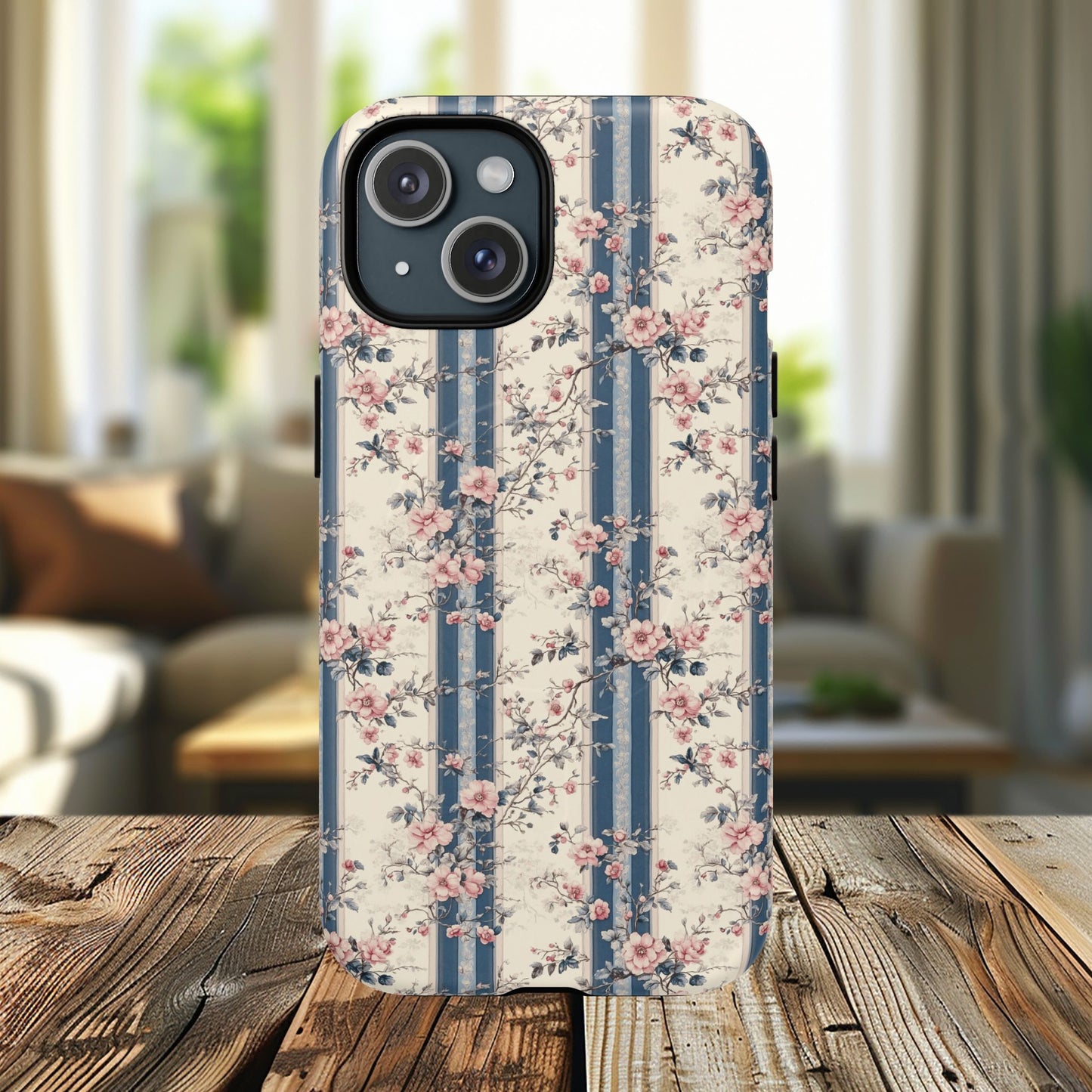 Victorian Rose Stripe iPhone Case, Tough Magnetic Cases for Stylish Protection, Flower Pattern iPhone Cover, Trendy Gift Idea for Her
