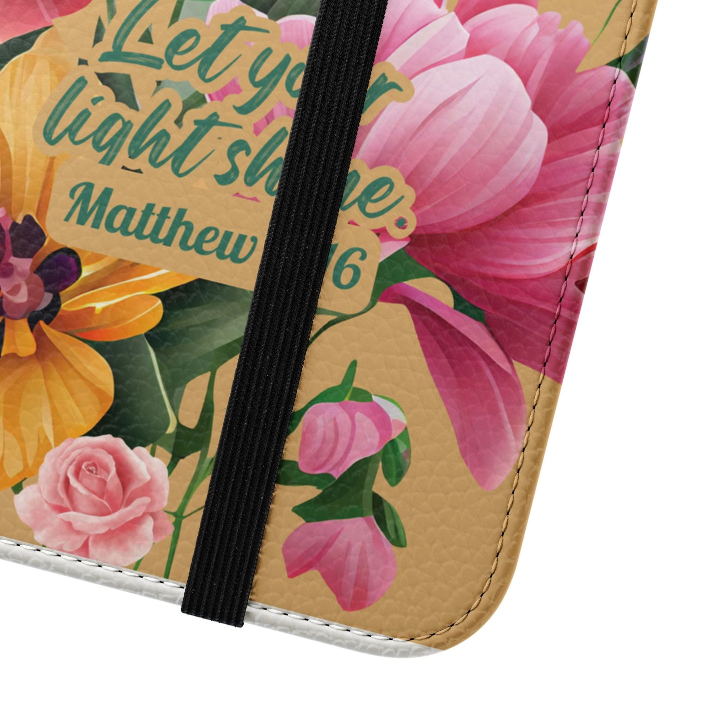 Floral Scripture Flip Case — "Let Your Light Shine" Wallet Phone Cover (Matthew 5:16)