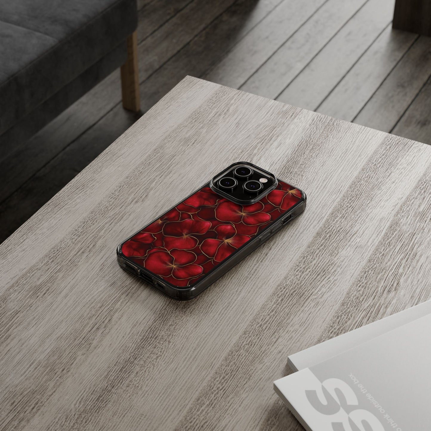 Velvet Petal Noir Floral Petal Clear Impact-Resistant iPhone and Samsung Case.