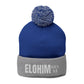 Pom-Pom Knit Cap with 'ELOHIM, GENESIS 1:1'  Embroidery Beanie - Stylish Winter Accessory for All Ages, Perfect Gift for Birthdays, Holidays, and Outdoor Activities