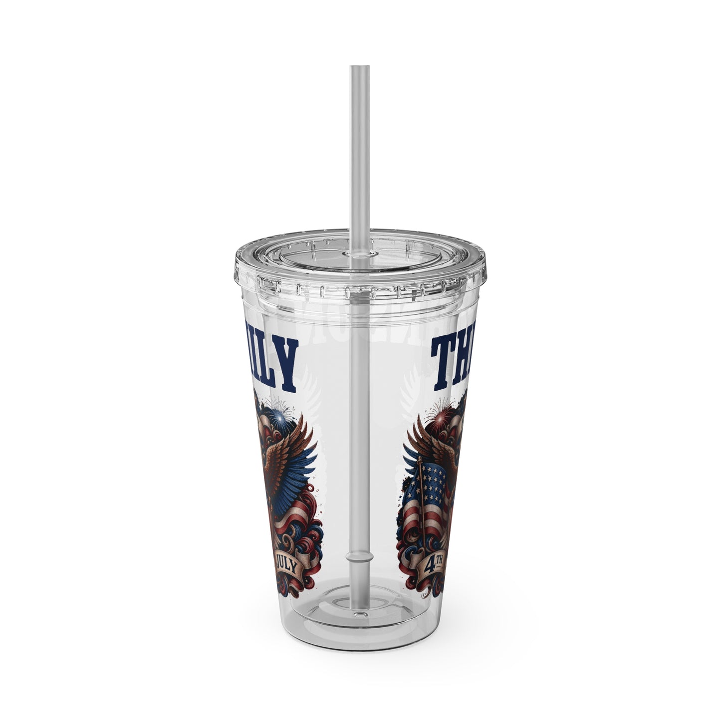 Patriotic Eagle 16oz Tumbler with Straw — "Happy 4th of July" USA Design
