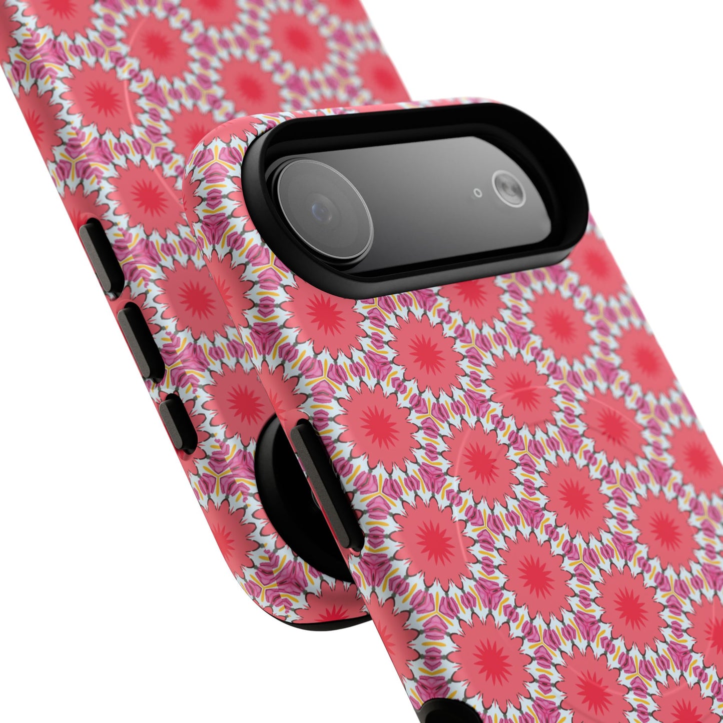 Roseburst Mosaic Vibrant Flower Pattern iPhone Case, Stylish iPhone Cover, Tough Magnetic Case, Floral Gift, Trendy Accessory for Her