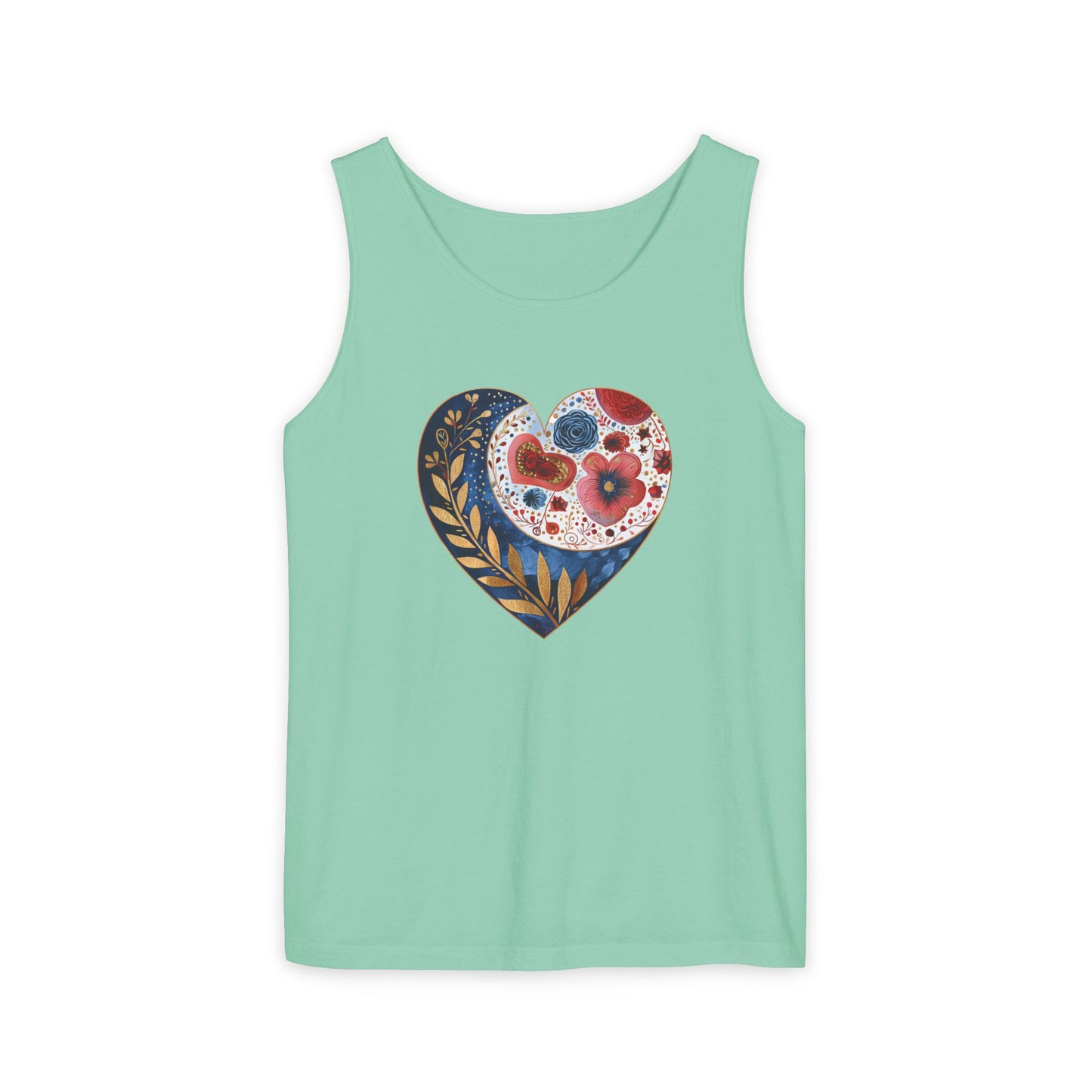 Floral Hearts Unisex Garment-Dyed Tank Top