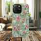 Aqua Bloom Serenity Tough iPhone Magnetic Cases, Cute Flower Design, Stylish Protection, Gift for Her, Trendy Accessories, iPhone MagSafe Accessory.