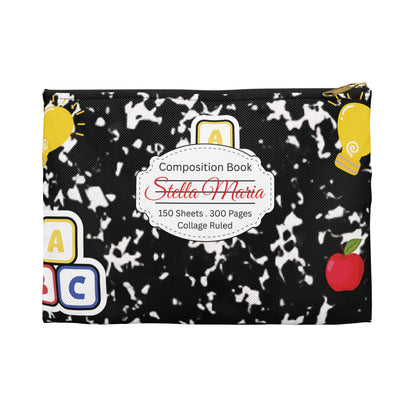 Personalized Black Composition Book Inspired Accessory Pouch, Kids School Supplies, Classroom Organizer, Teacher Gift, Fun Stationery Case, Back to School