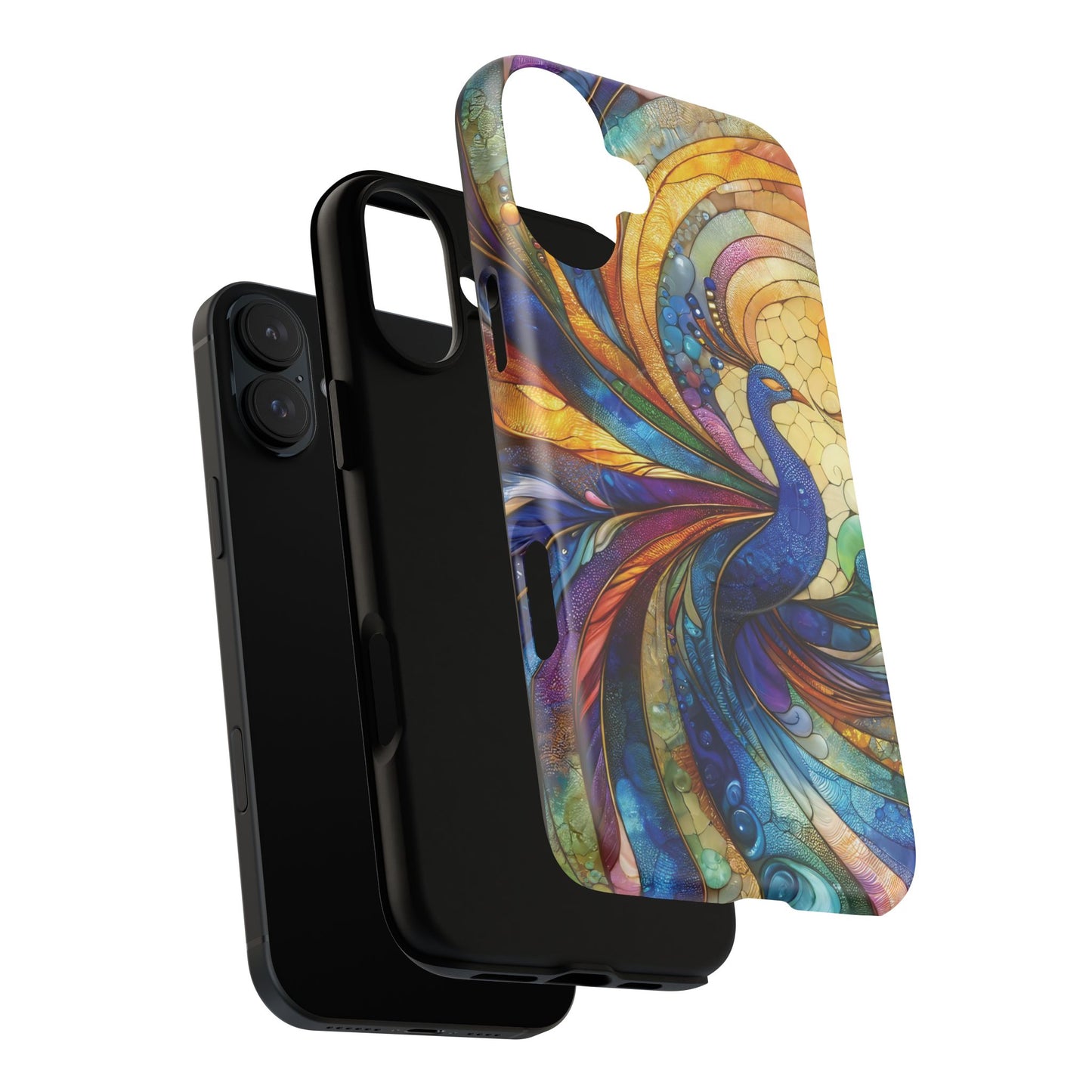 Mosaic Peacock Feathers Magnetic Phone Case, Tough Phone Shell, Vibrant Art Case, Gift for Her, Unique Phone Accessory, Wildlife Lover's Gift, Stained Glass Case.