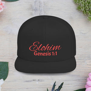Red Embroidery 'ELOHIM, GENESIS 1:1' Flat Bill Snapback Hat, Stylish Cap for Everyday Wear, Church Events, Gift for Him/Her, Streetwear Accessory, Casual Fashion