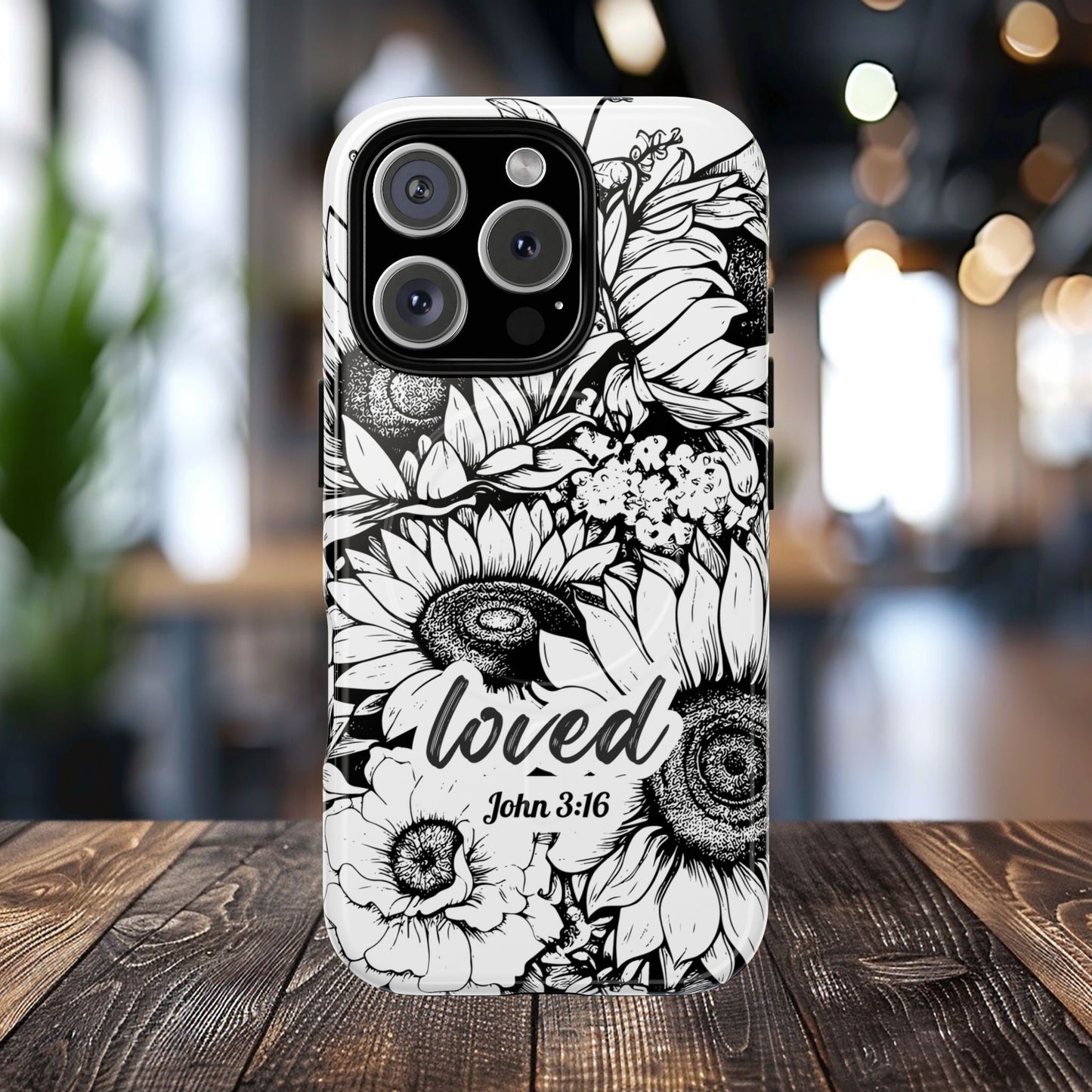 Loved John 3:16, Inspirational Gift, Tough iPhone Magnetic Case Scripture, Sunflower Bible Verse, MagSafe® iPhone® Tough Case, iPhone 14, iPhone 15, iPhone 16, Pro, Pro Max, Plus