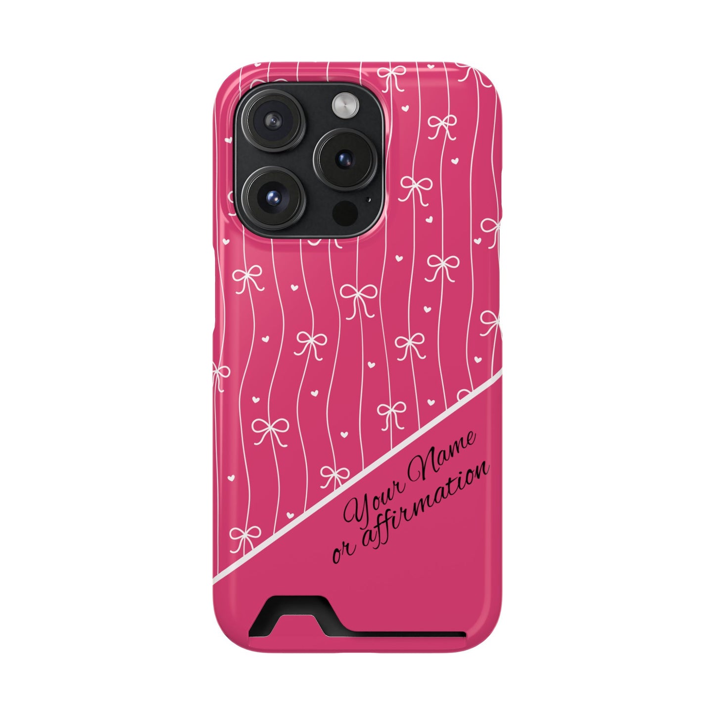Personalized Pink Bow Coquette iPhone and Samsung Card Case — Custom Name or Affirmation