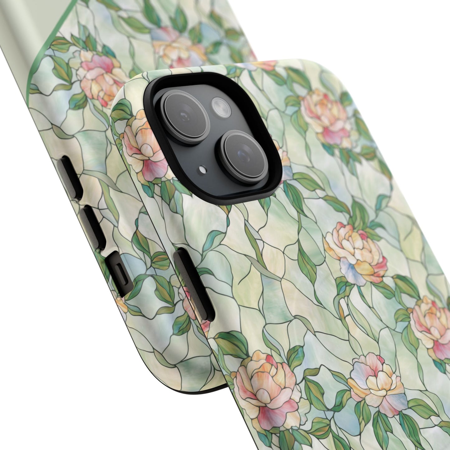 Personalized Petal Whispers Stained Glass Tough Magnetic iPhone Case, Durable Rose Pattern, Cute Gift for Her, iPhone Accessory, Mother's Day, Birthday Gift