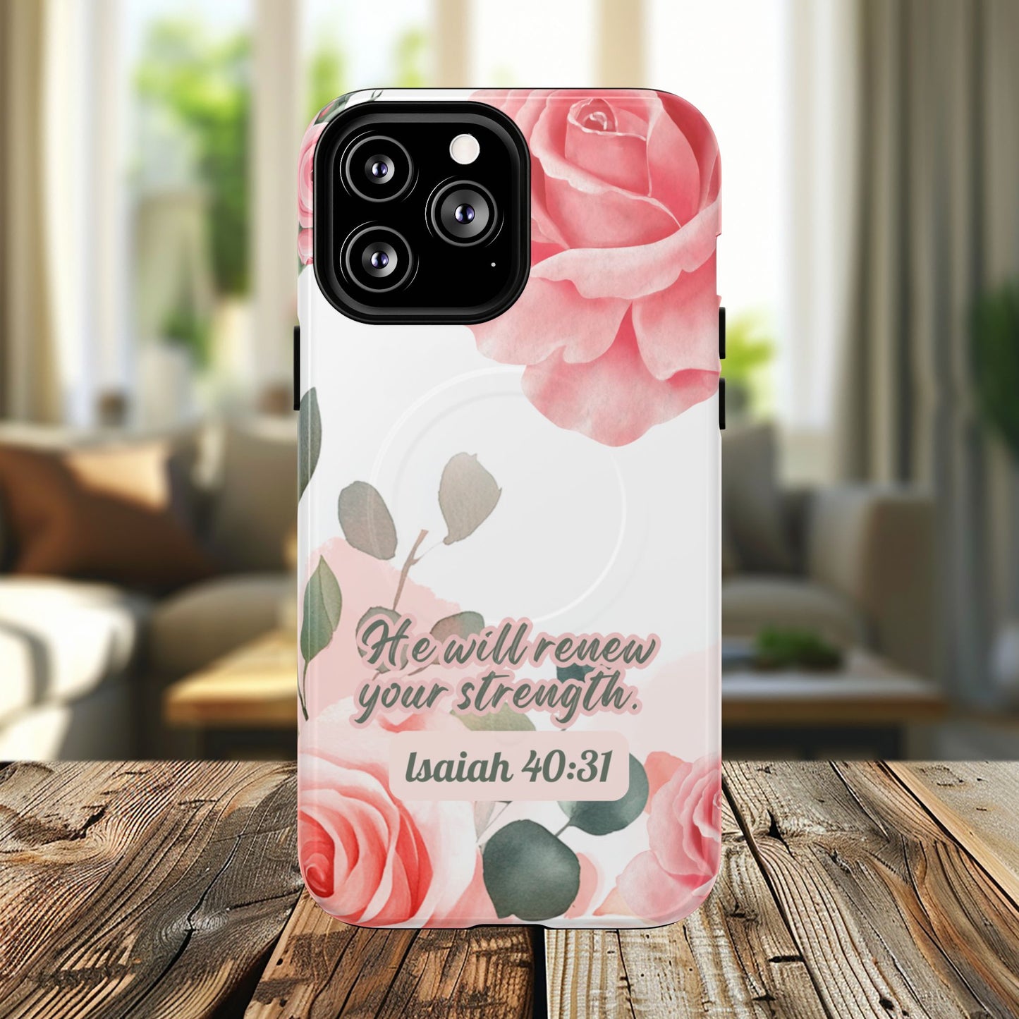 You will Renew your Strength Isaiah 40:11, Inspirational Gift, Tough iPhone Magnetic Case Scripture, Floral Bible Verse, MagSafe® iPhone®, iPhone 14, iPhone 15, iPhone 16, Pro, Pro Max, Plus.